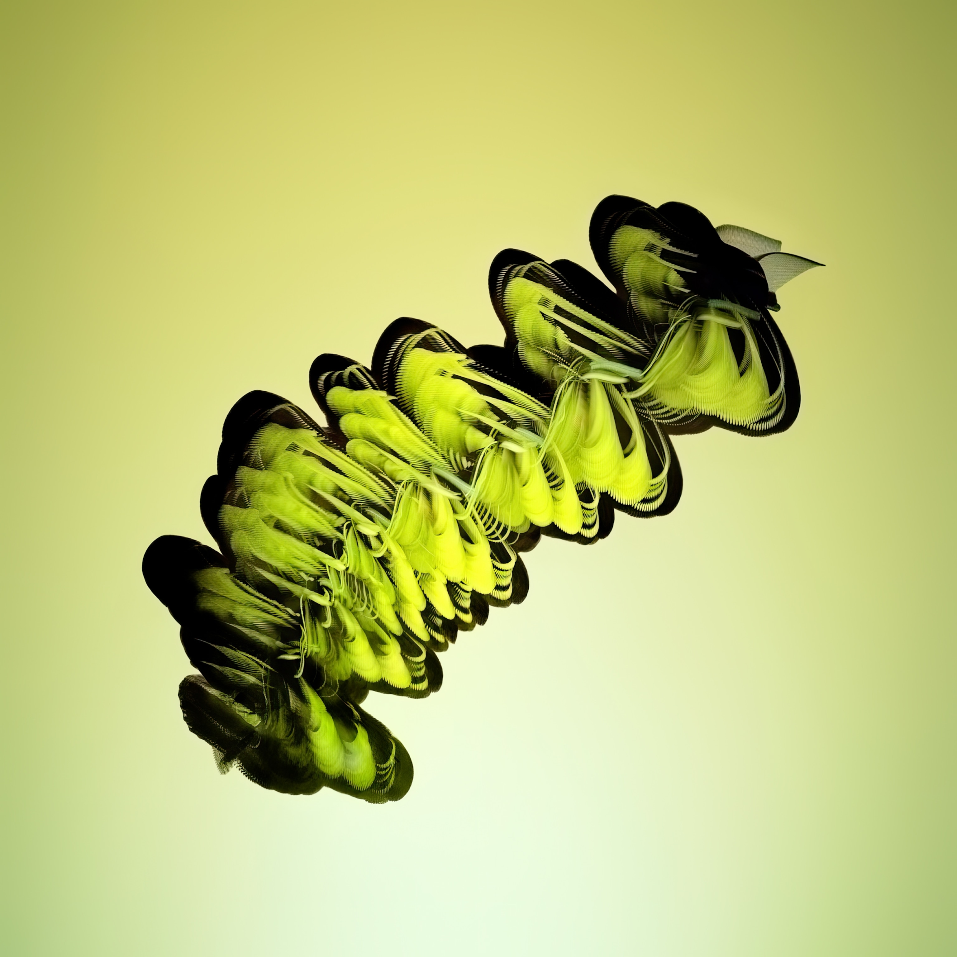 Green three-dimensional spiral.