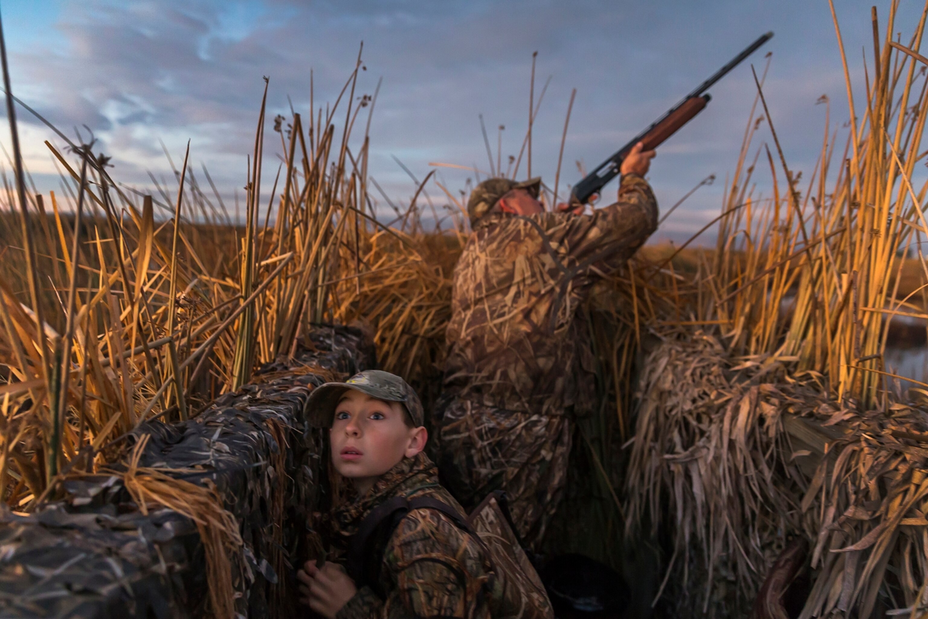 Father and son duck hunting at Suisun