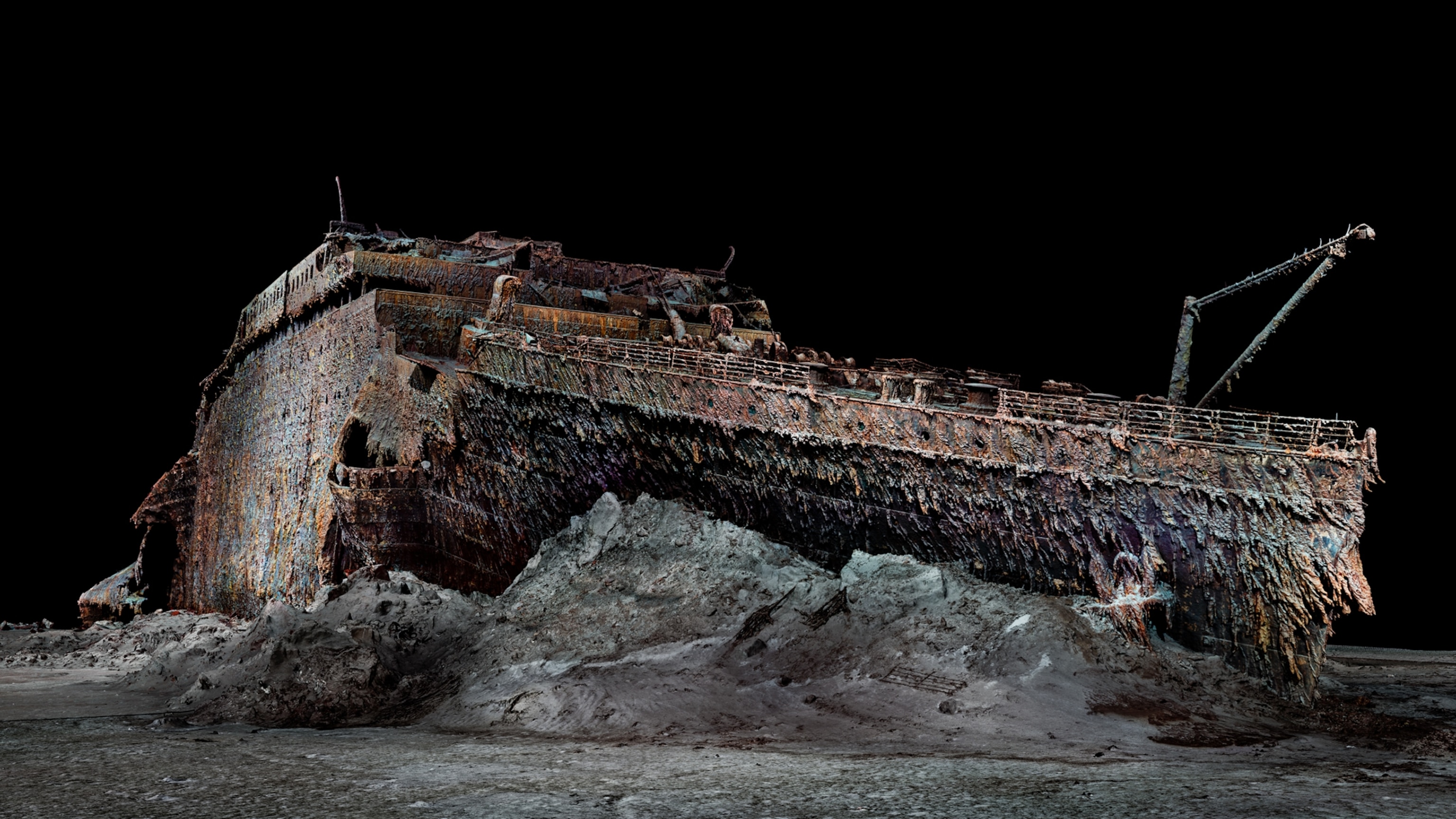 This is a rendering of the Titanic is based on 715,000 photos and millions of laser scans show what remains of the ship.