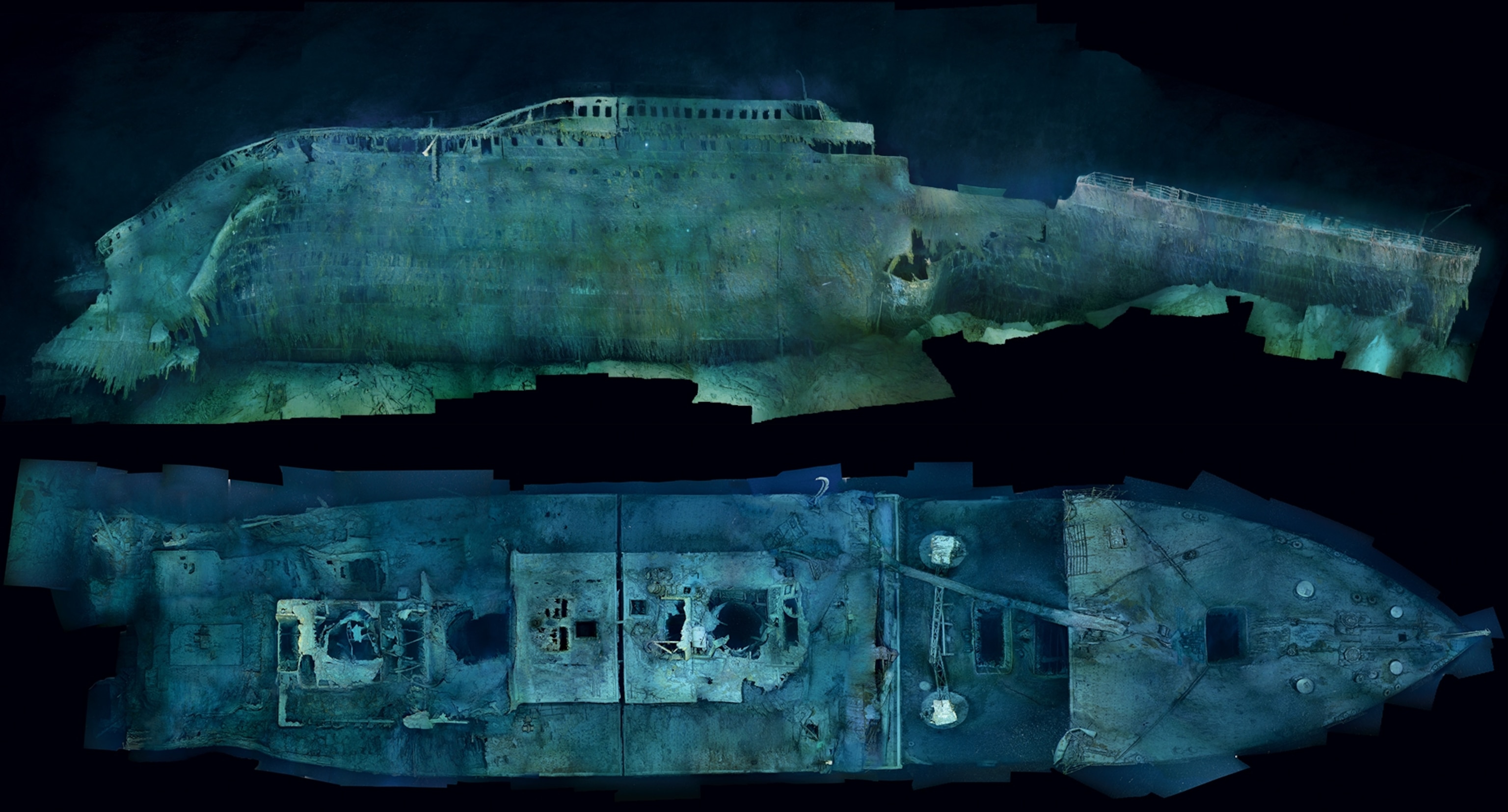 Photographic mosaics of the Titanic's bow wreckage