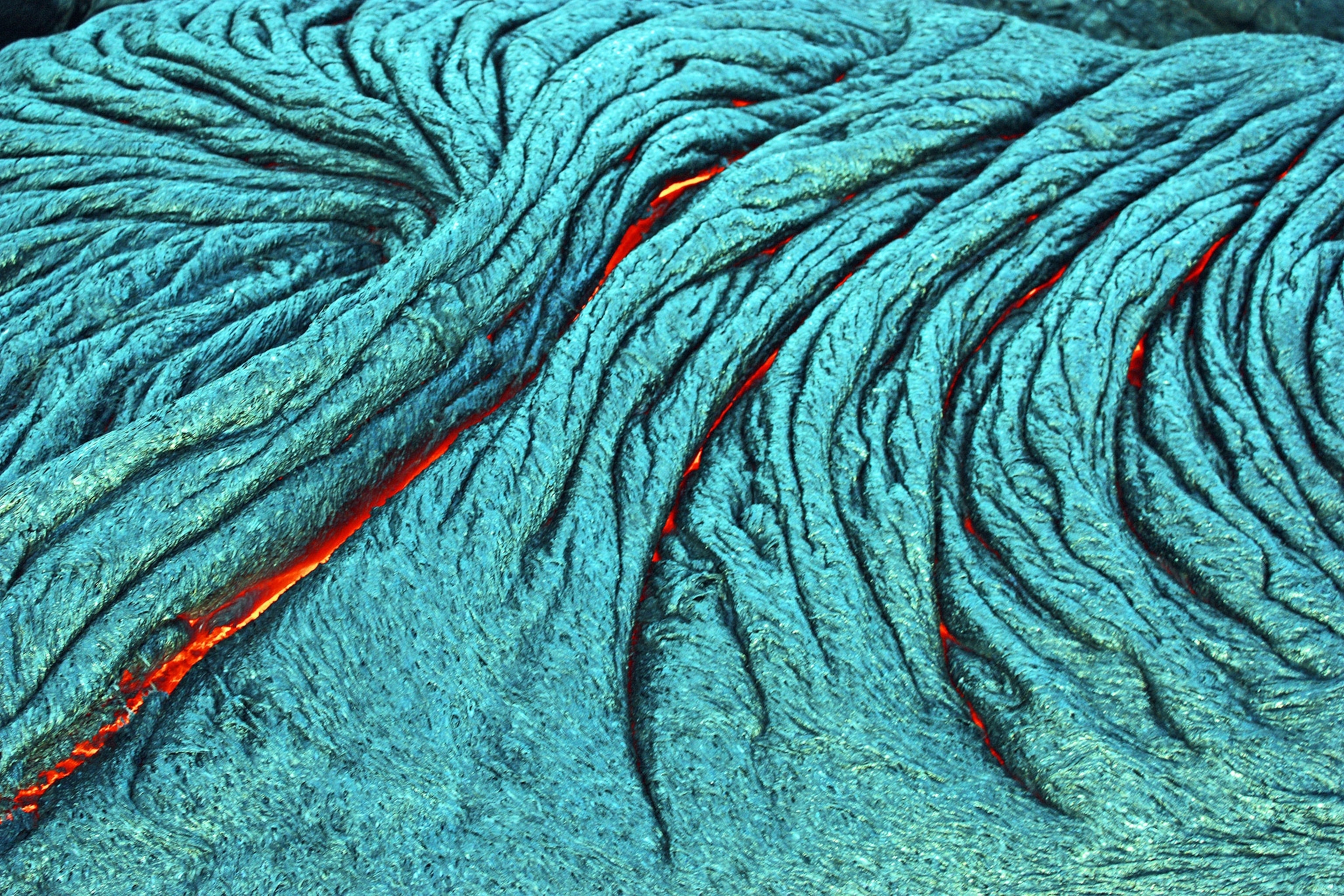 an active silver pahoehoe lava flow.