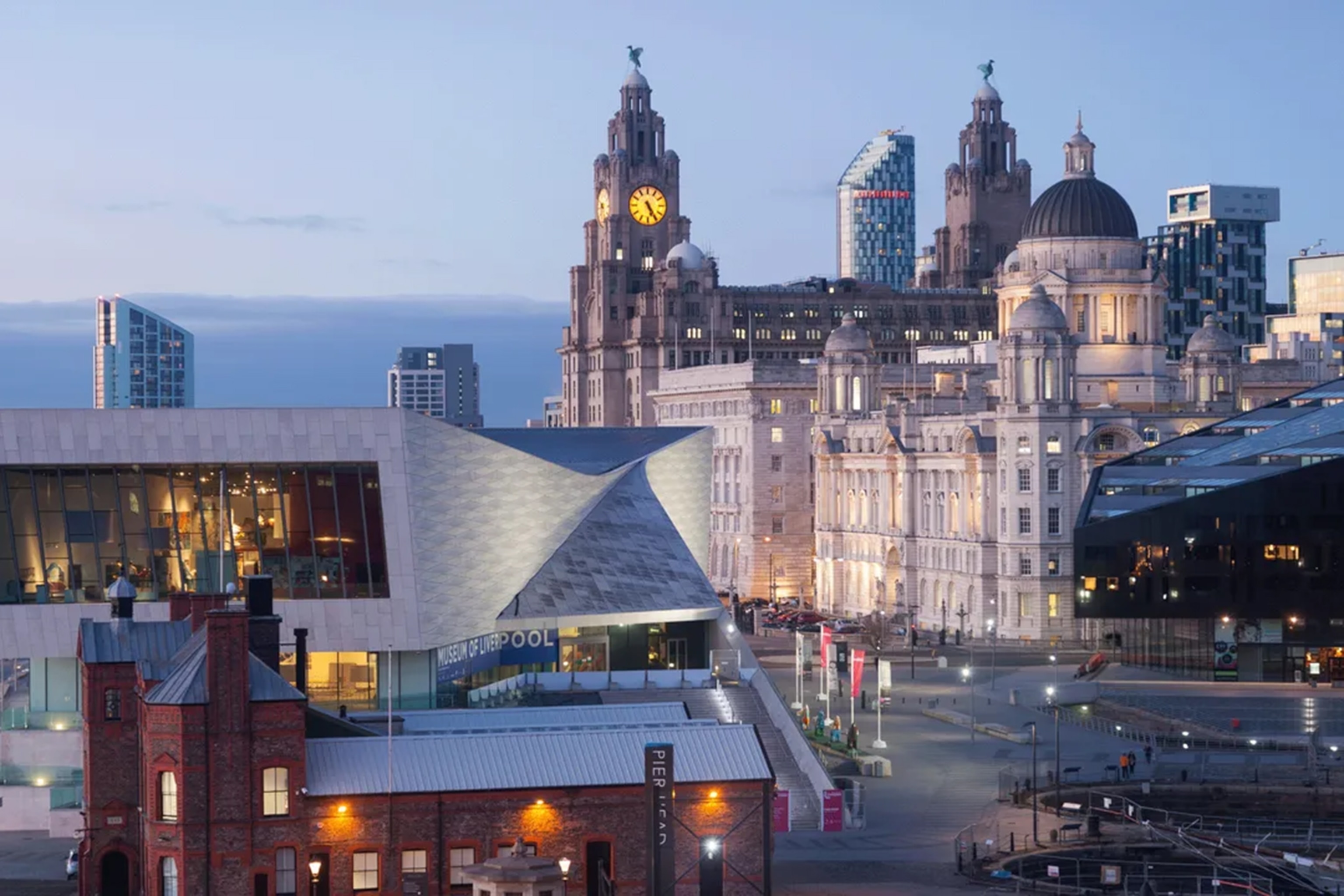 Liverpool's Pier Head, with the striking Museum of Liverpool on the left.