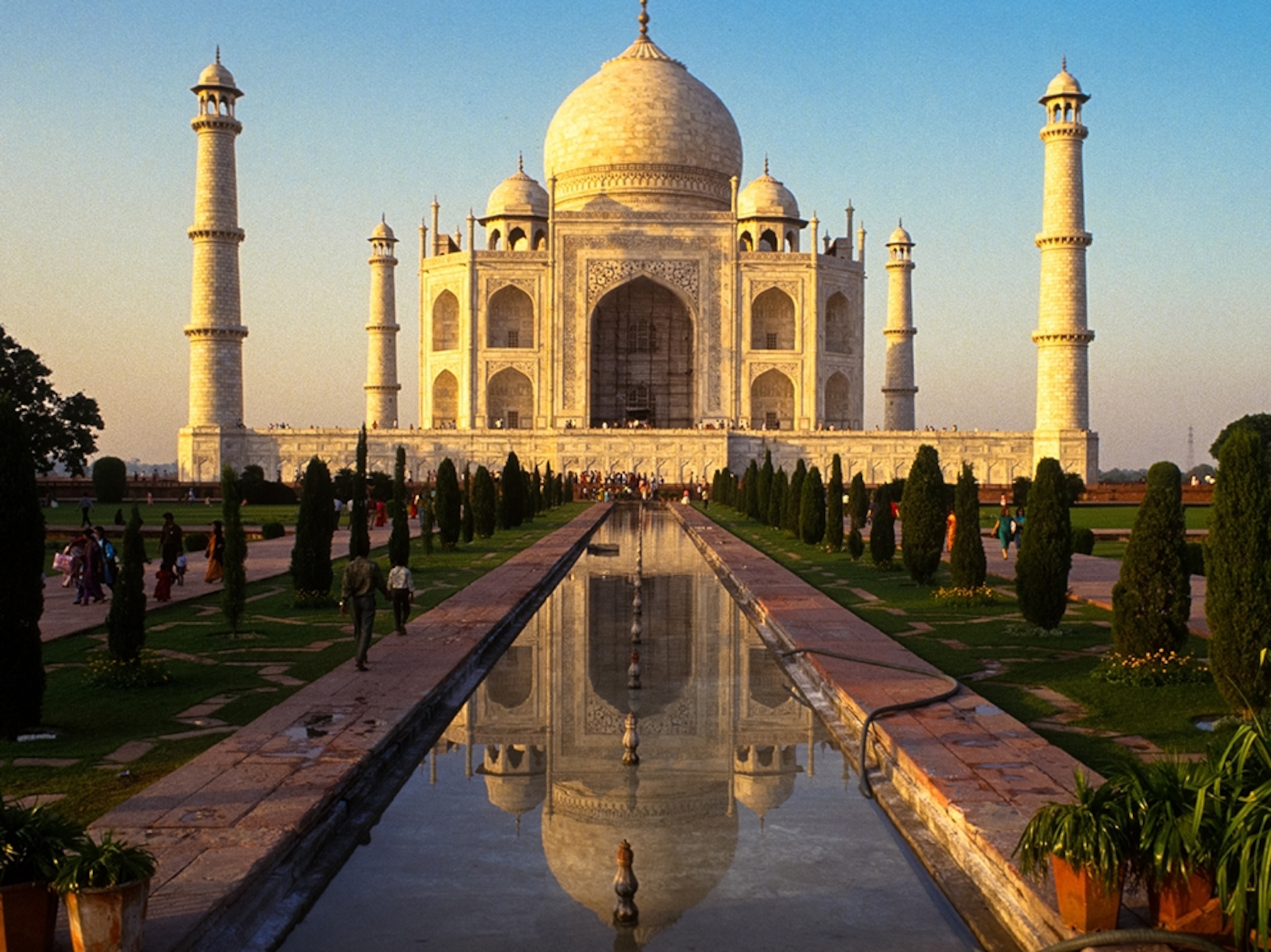 the Taj Mahal with reflection in pool, Agra, India
