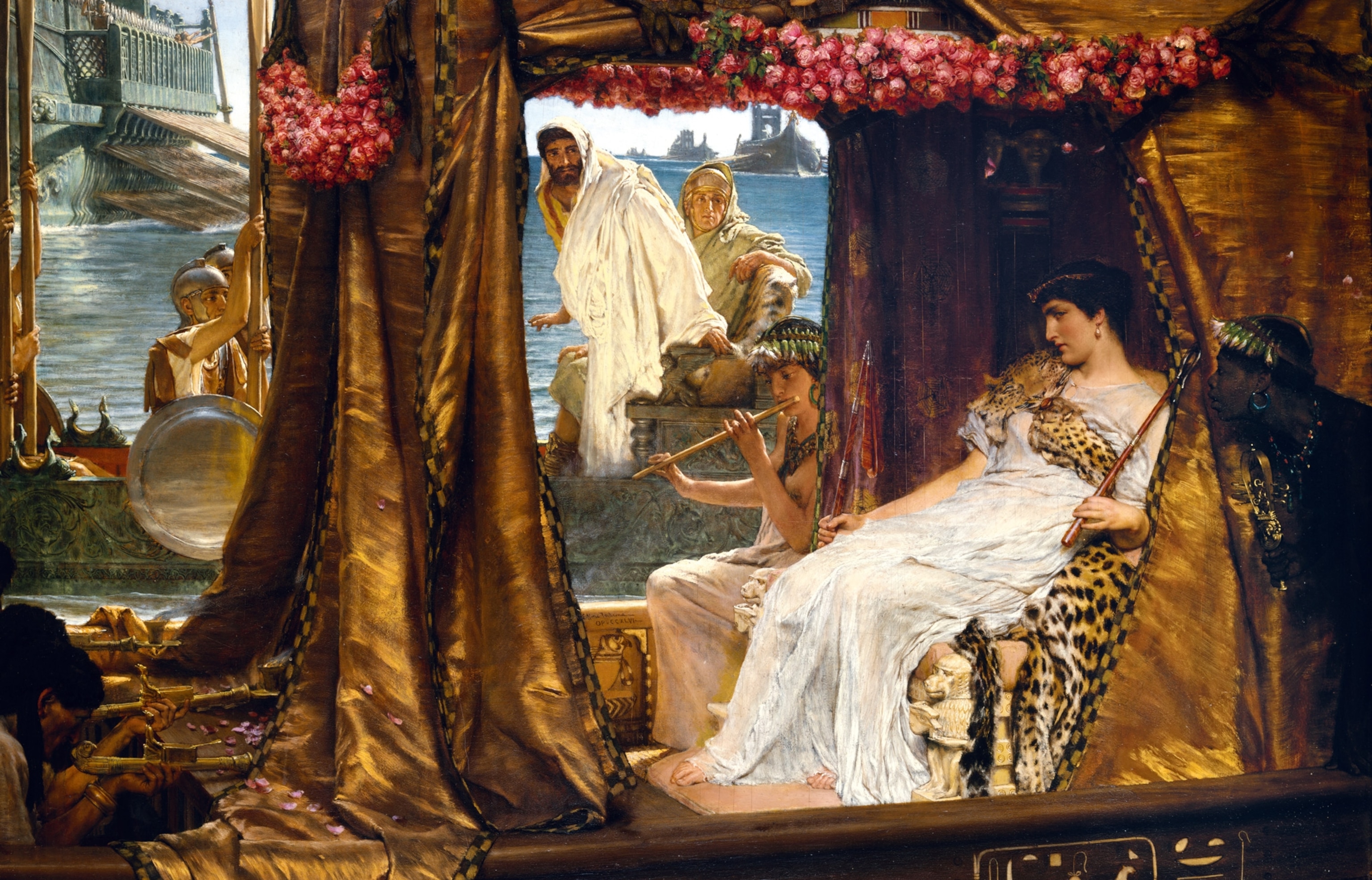 an painting by Lawrence Alma-Tadema of Mark Antony waiting for a glimpse of Cleopatra