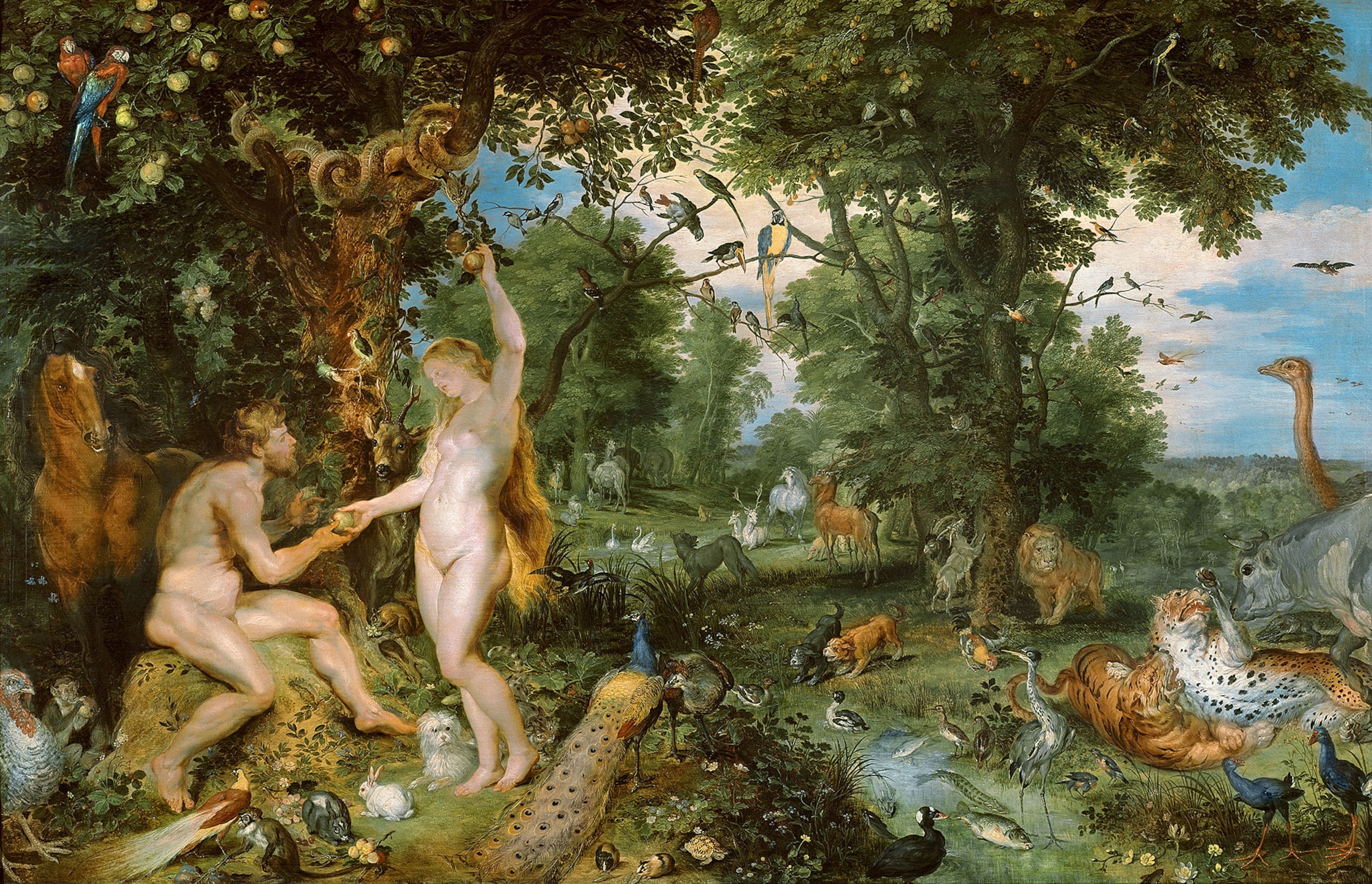 A painting of Adam and Eve in the Garden of Eden