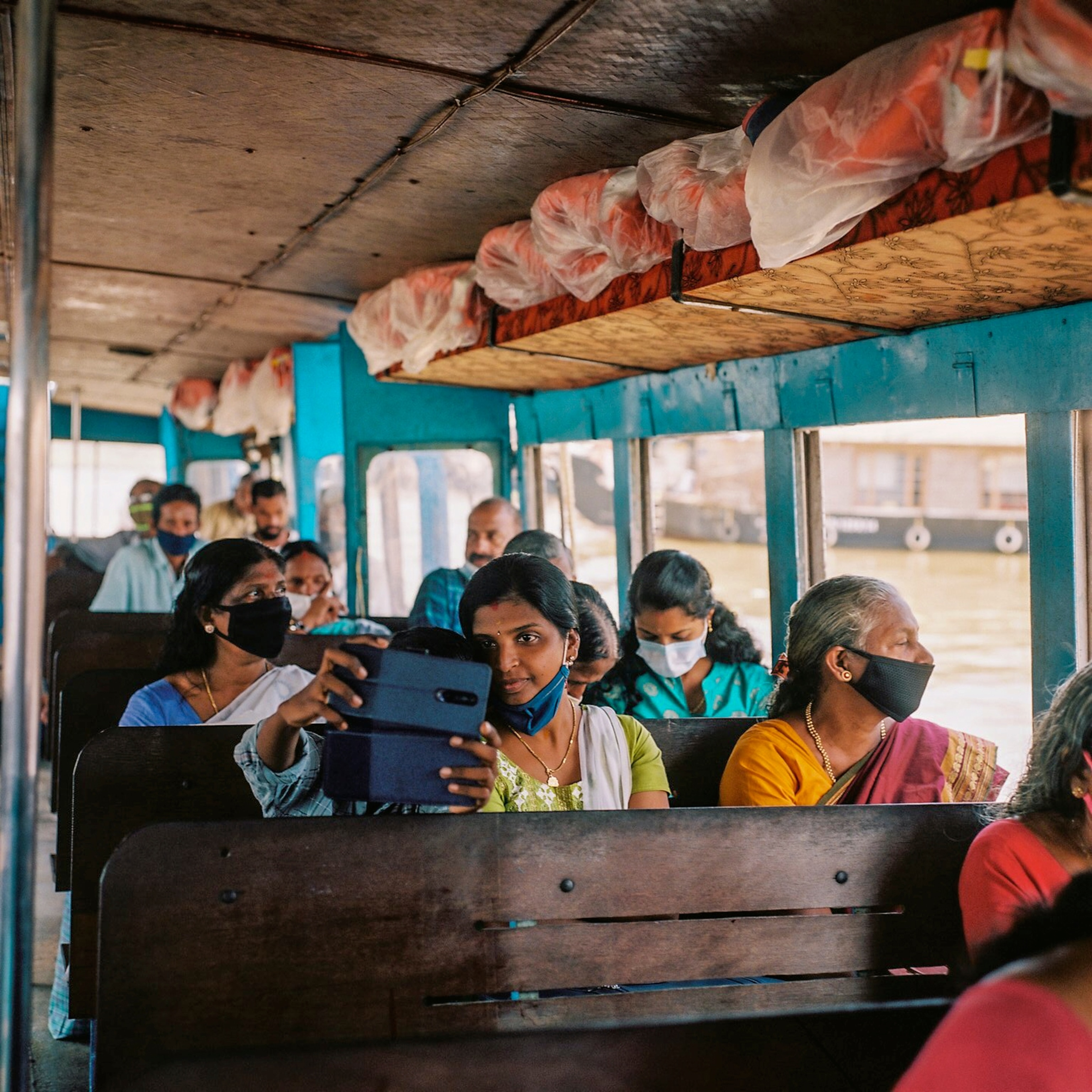 A full passenger ferry along Vembanad Lake on November 25, 2021.