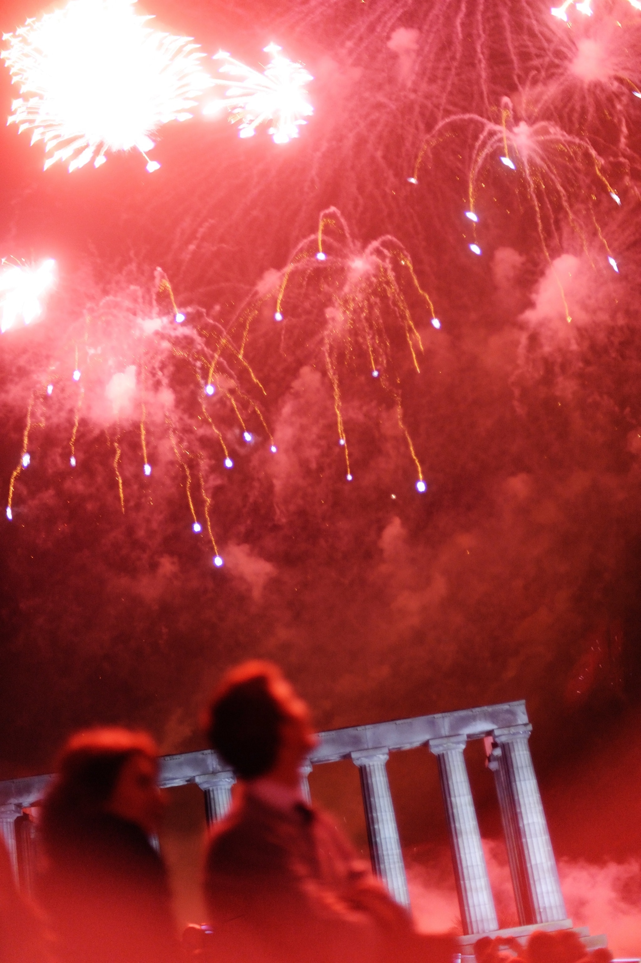 A blurred couple watches fireworks in Edinburgh.