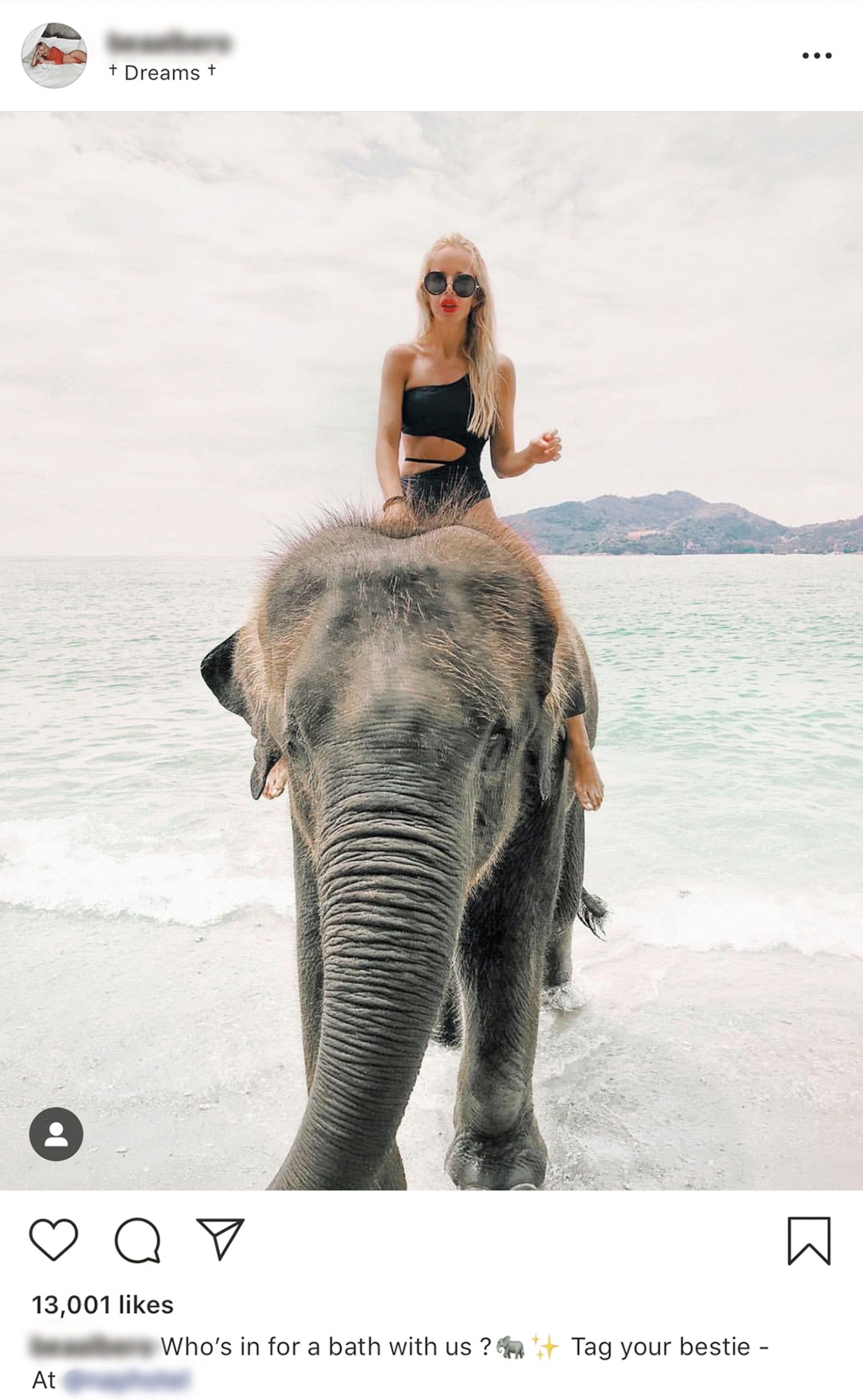 a girl posing for a photograph on top of an elephant
