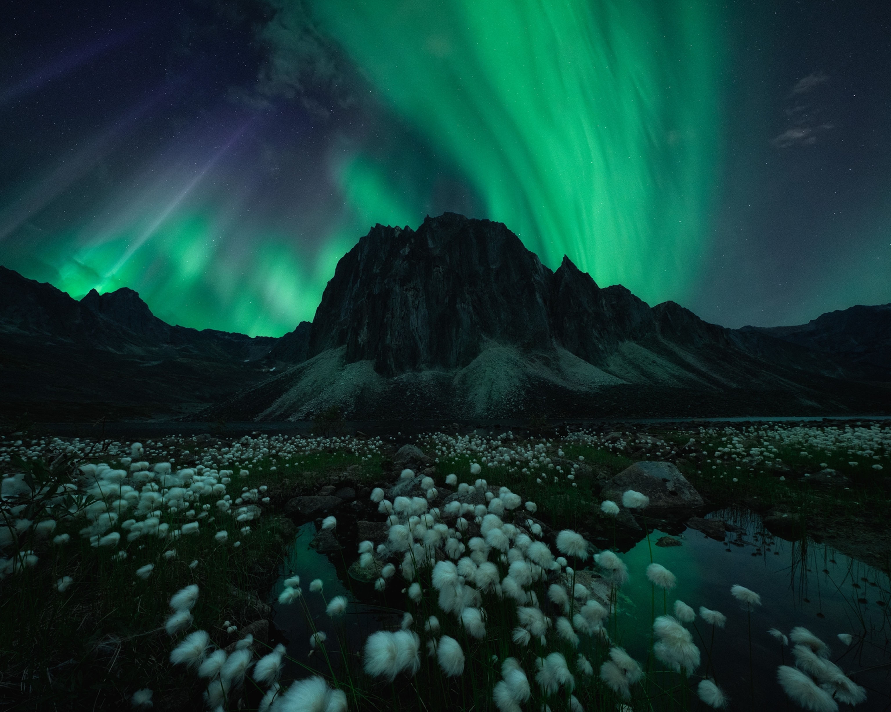 The Northern lights over the mountains in Tombstone Range, Yukon, Canada.