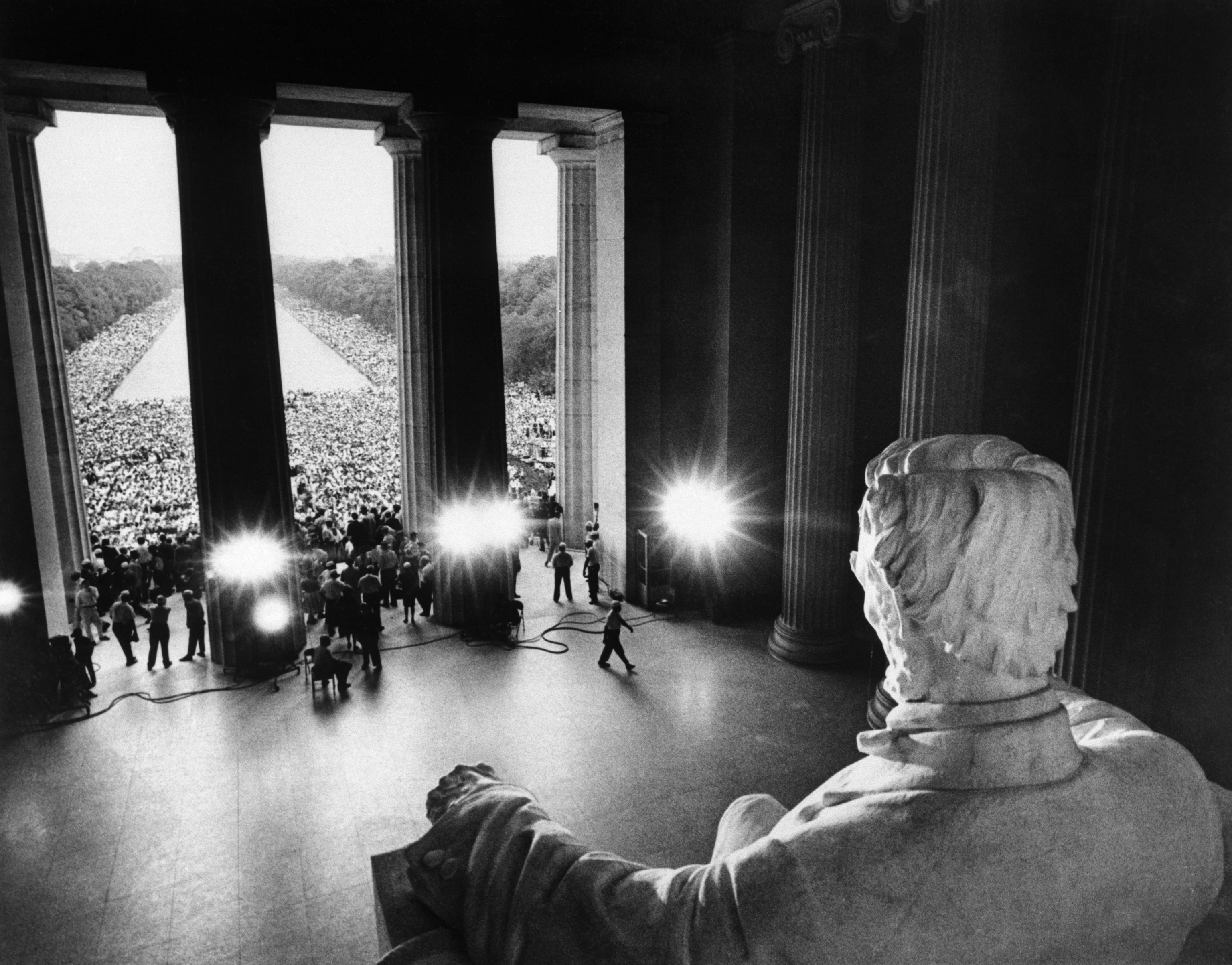 March on Washington participants gather in front of the Lincoln Memorial