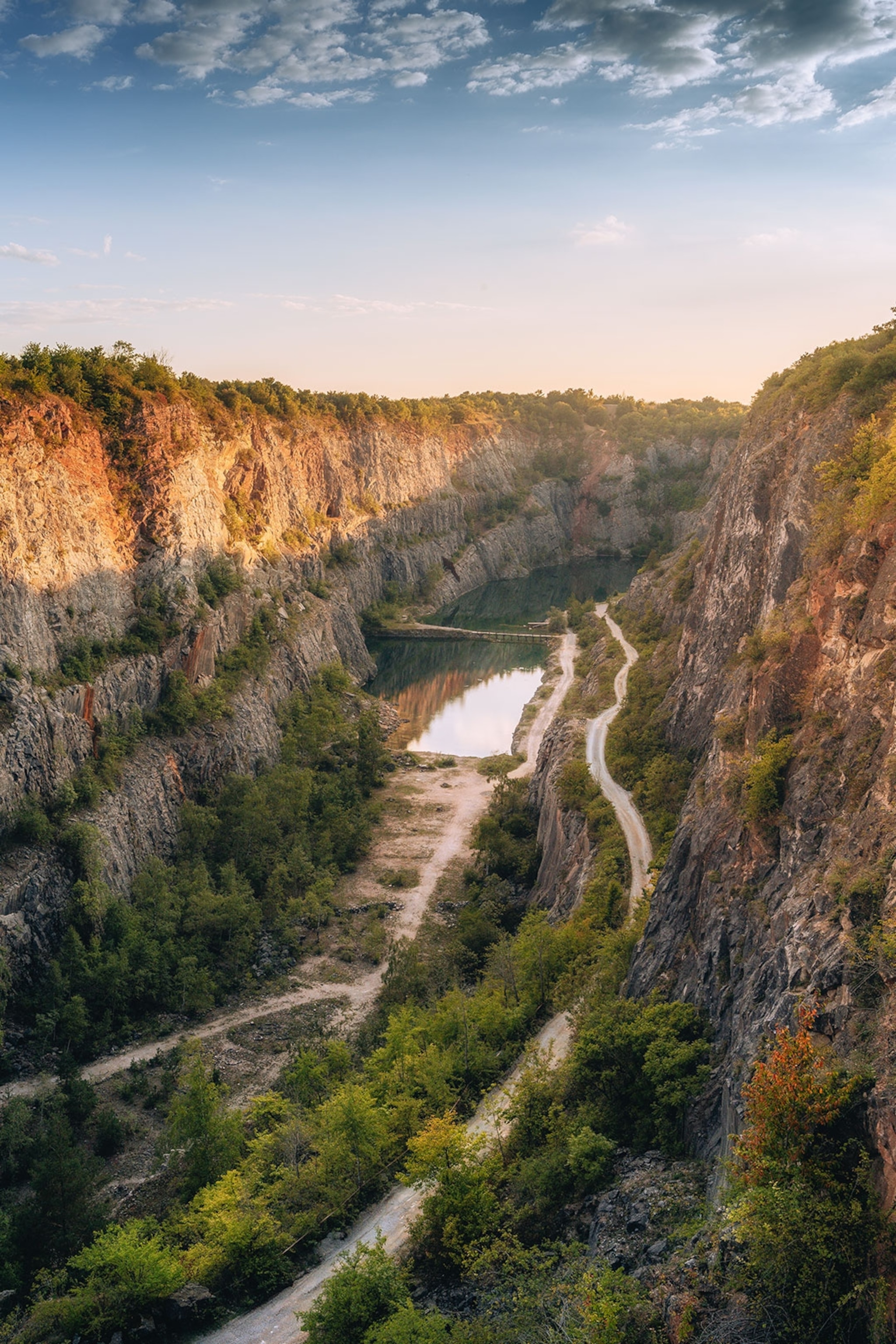 Deep canyon with river below cliffs