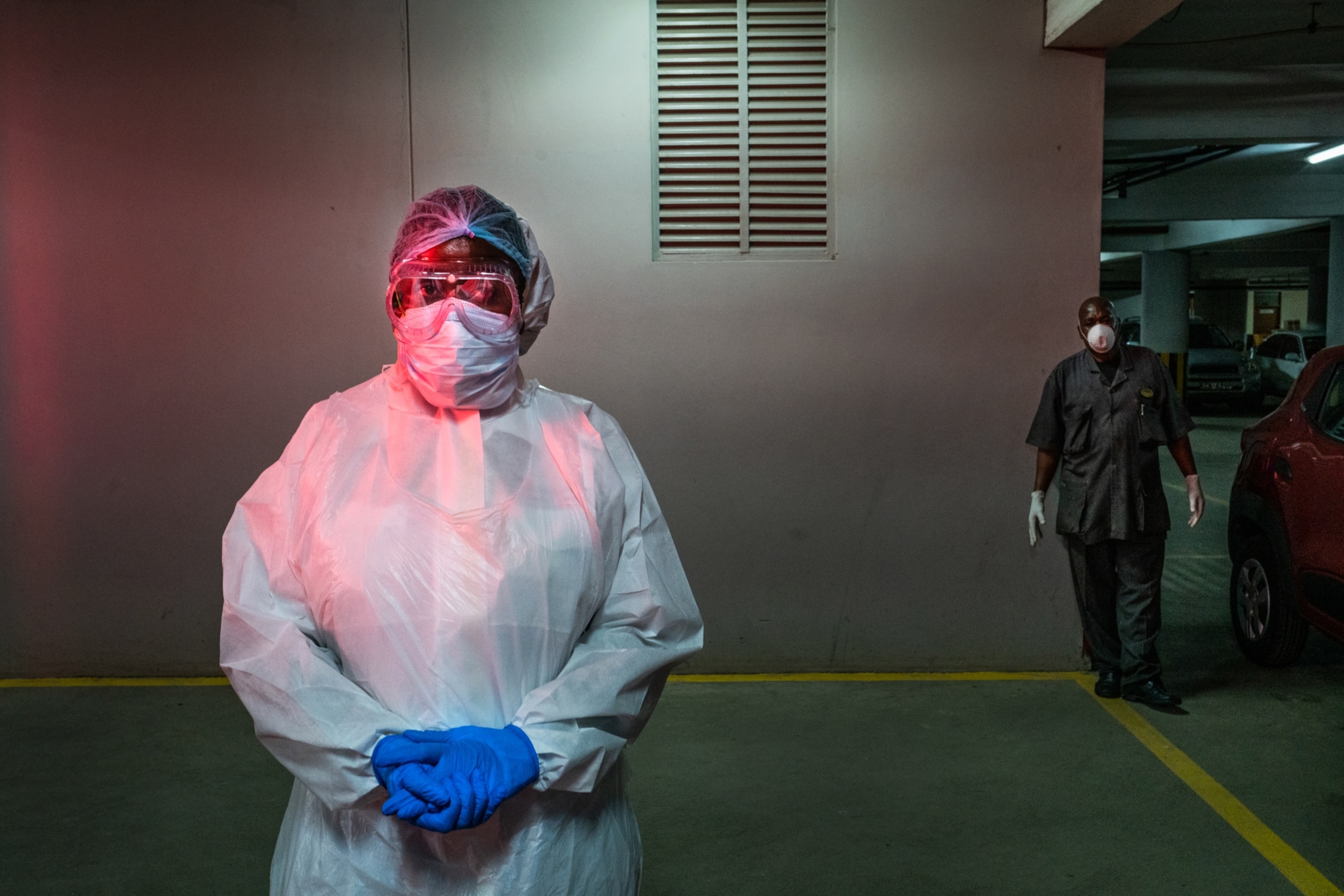 a woman wearing medical personal protective gear