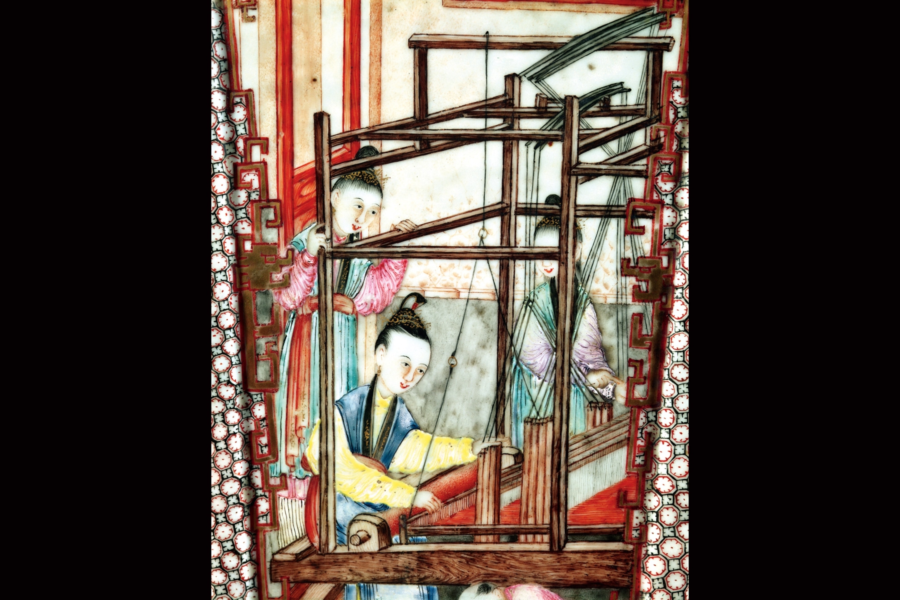 silk weavers from a Ming-Dynasty ceramic vase