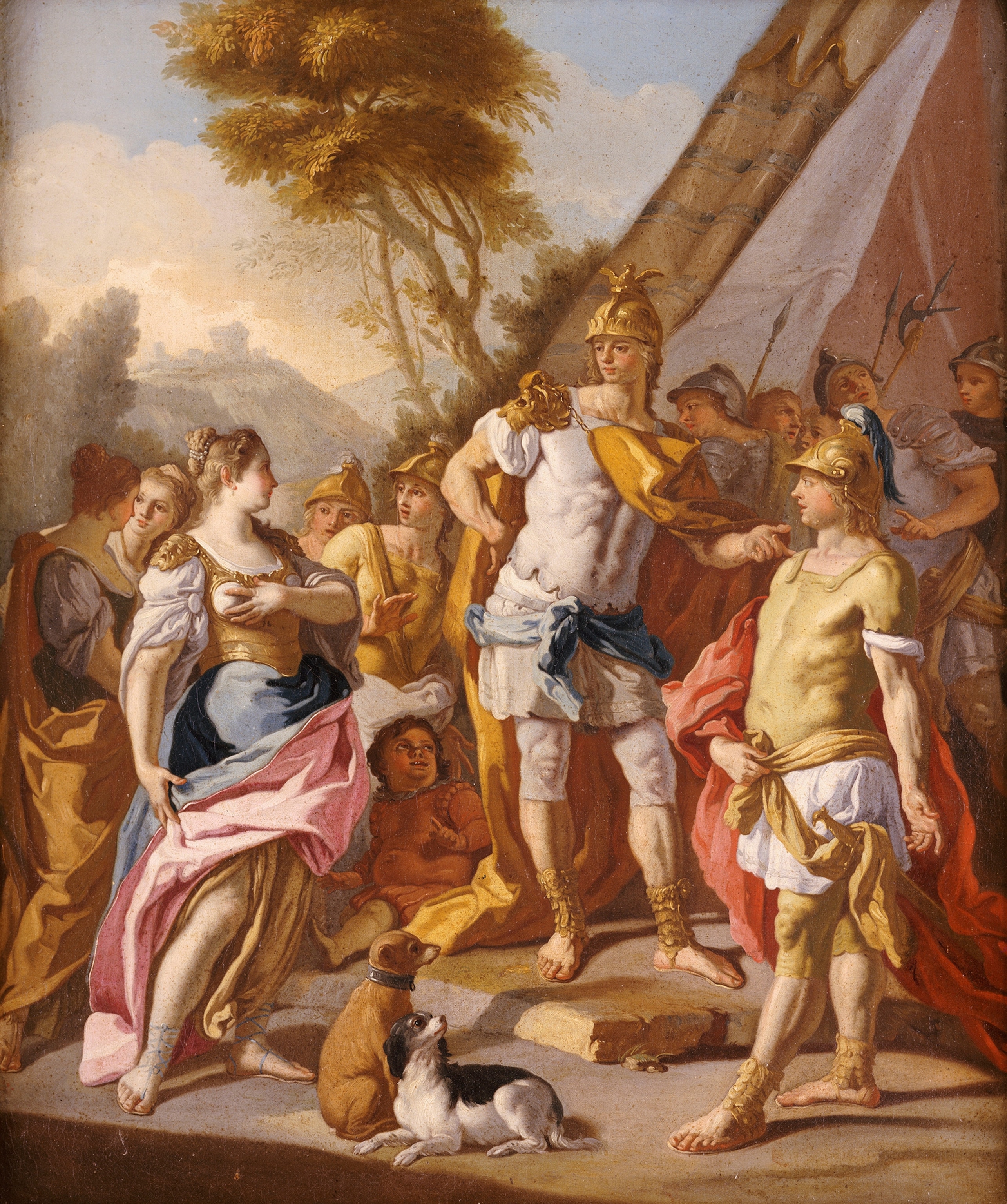 A painting of Sisygambis, the mother of Darius, mistaking Hephaestion for Alexander the Great.
