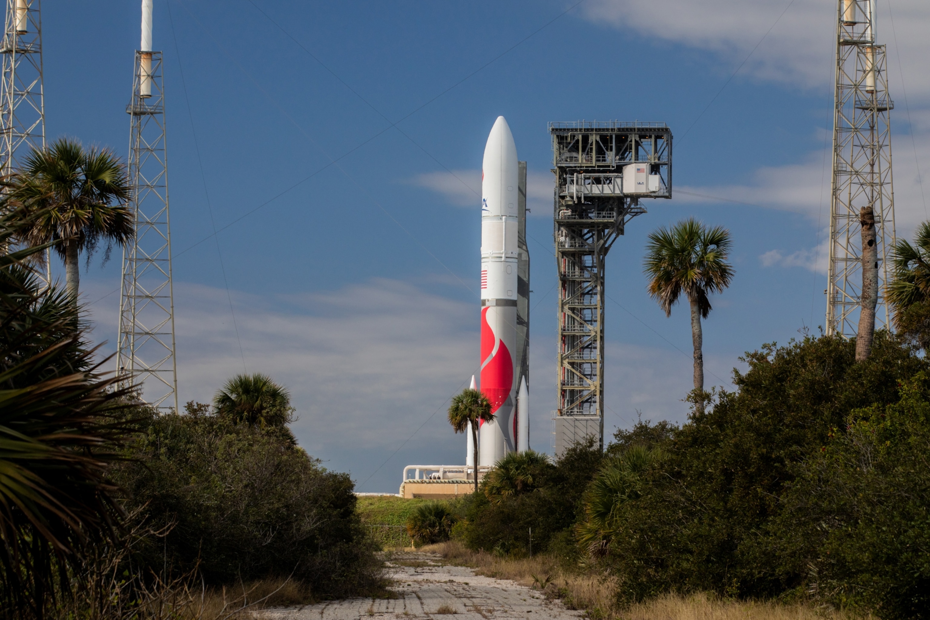 United Launch Alliance's Vulcan rocket carrying Astrobotic's Peregrine lunar lander at Space Launch Complex 41 on Cape Canaveral Space Force Station in Florida