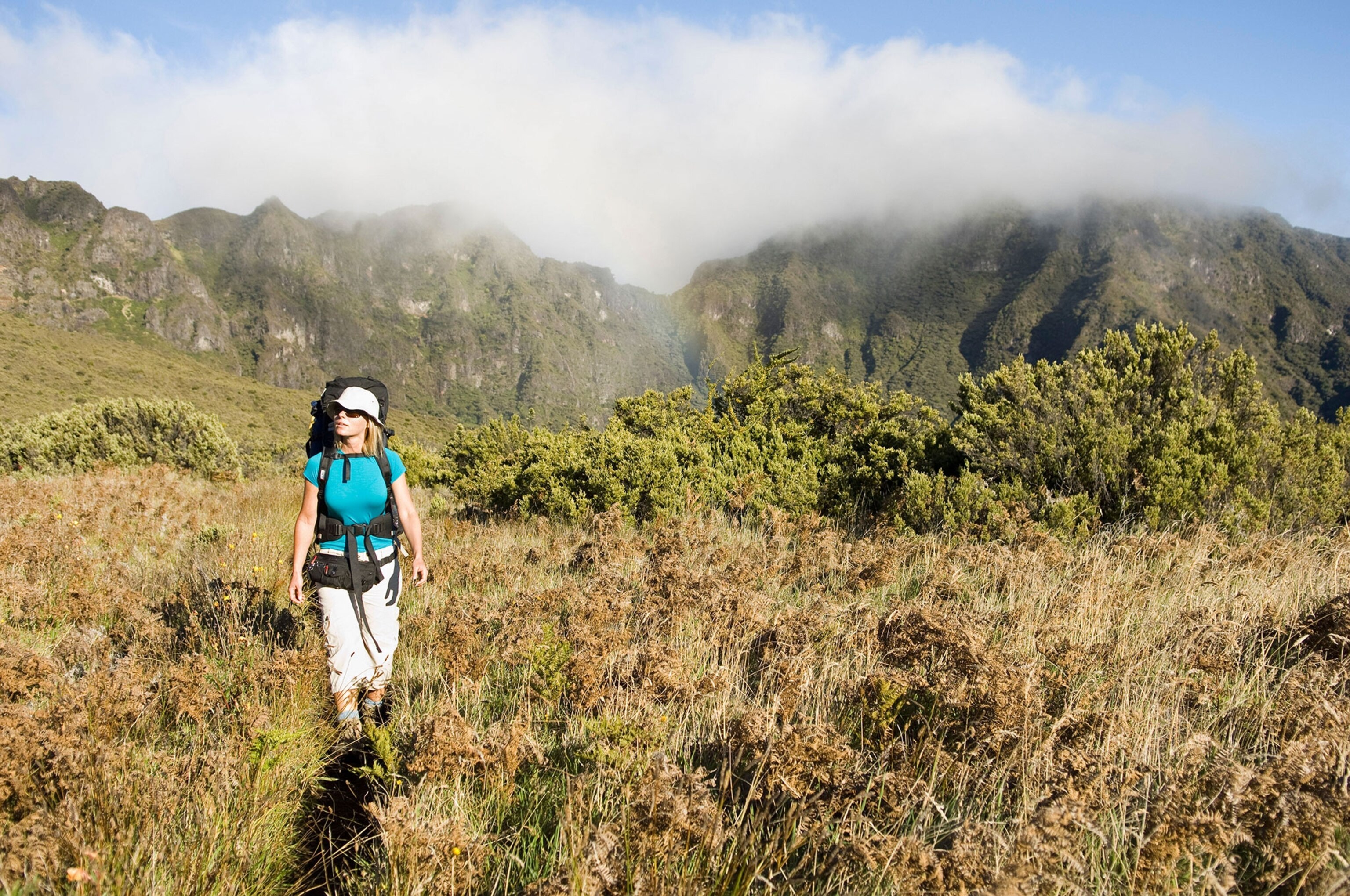 a hiker in Haleakala Crater, Maui, Hawaii, USA