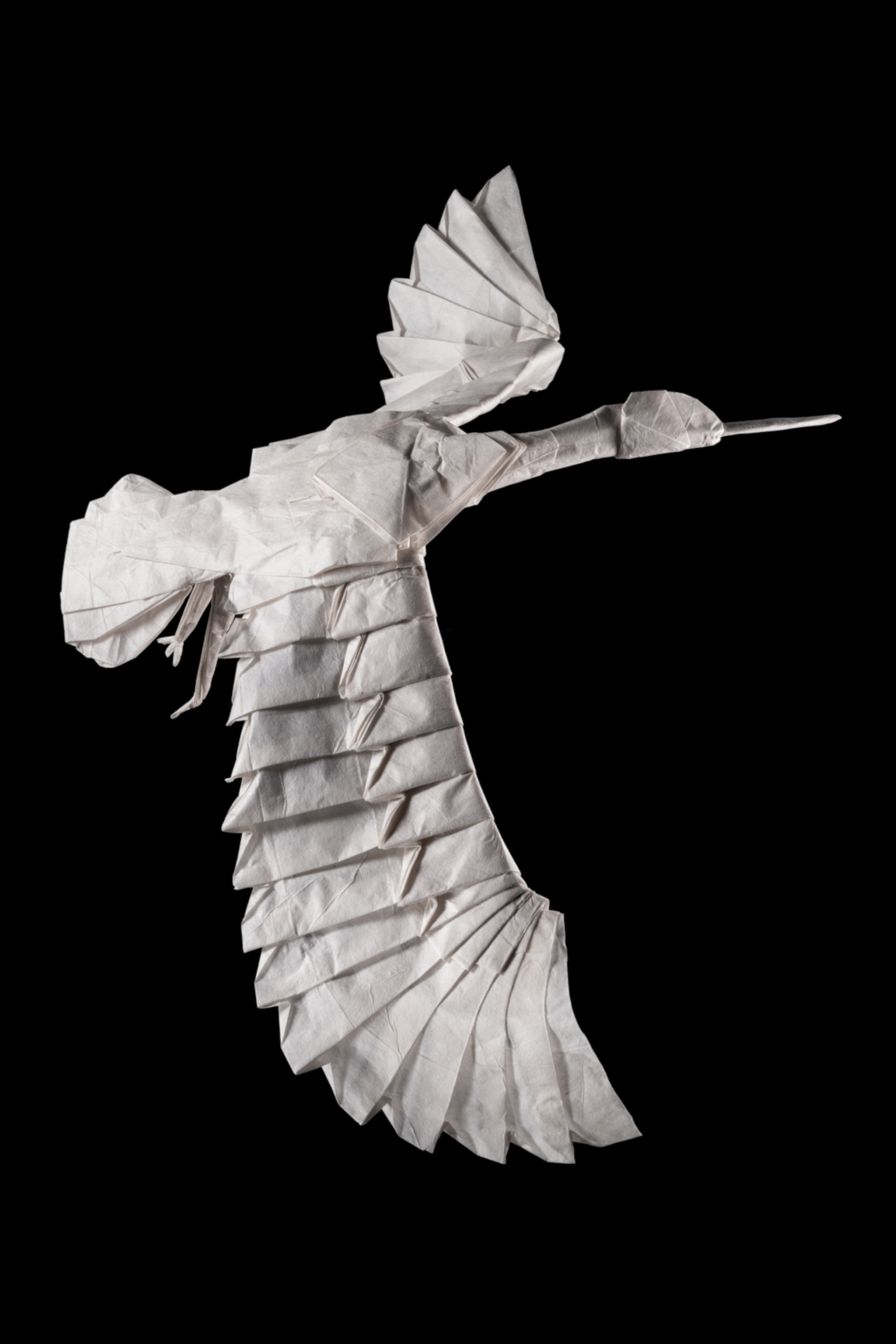 Picture of paper crane with spread wings.