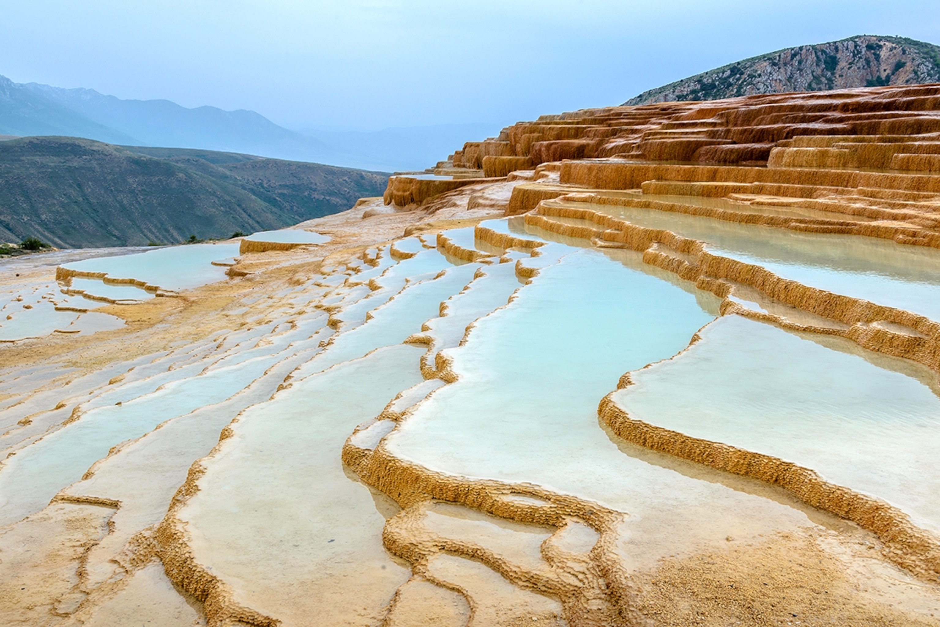 the travertine terrace in Badab-e Surt, Iran