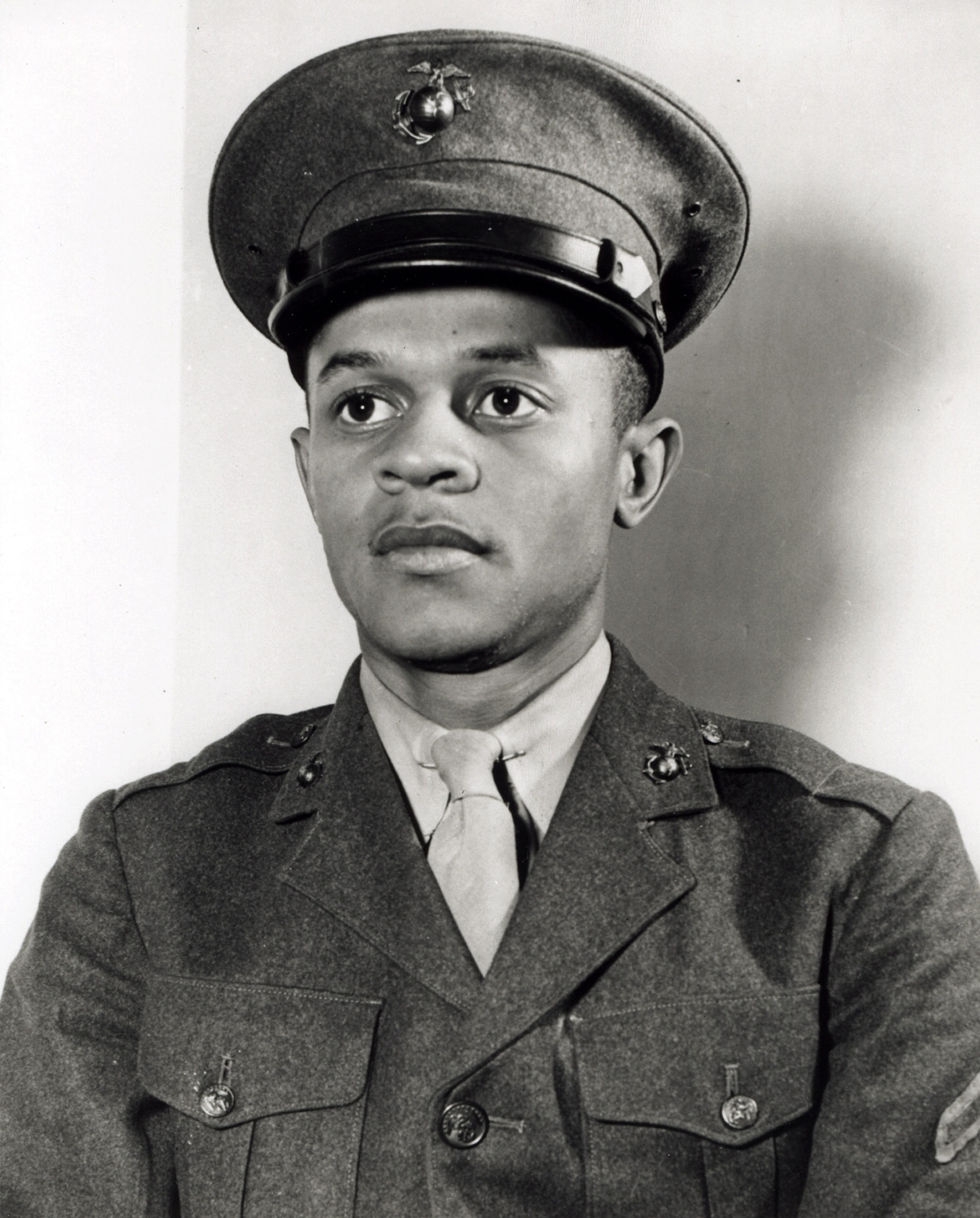 Portrait of the first African American to enlist in the United States Marine Corps.