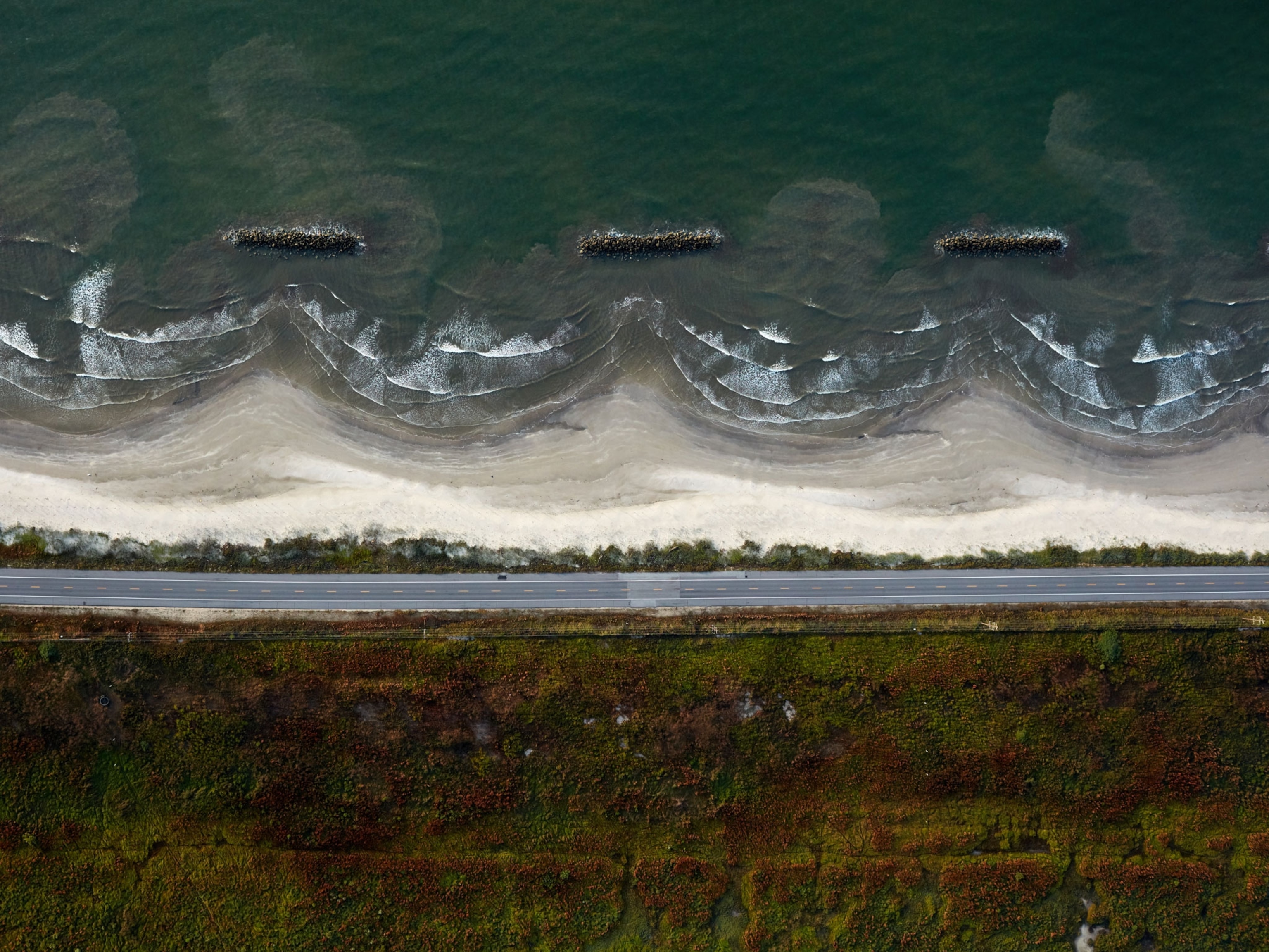 Breakwaters built in an attempt to stabilize the shoreline