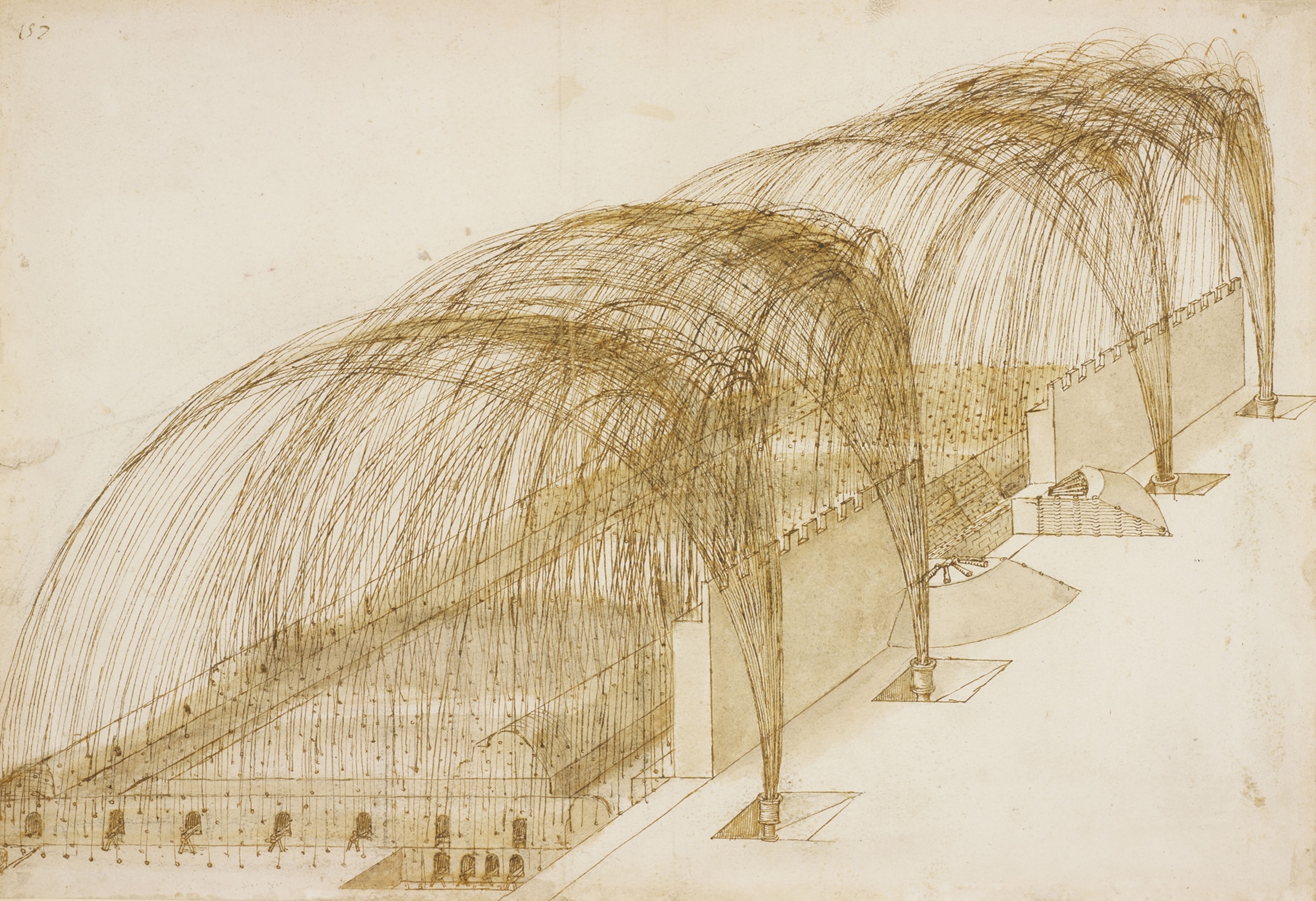 a Leonardo notebook page depicting war machinery