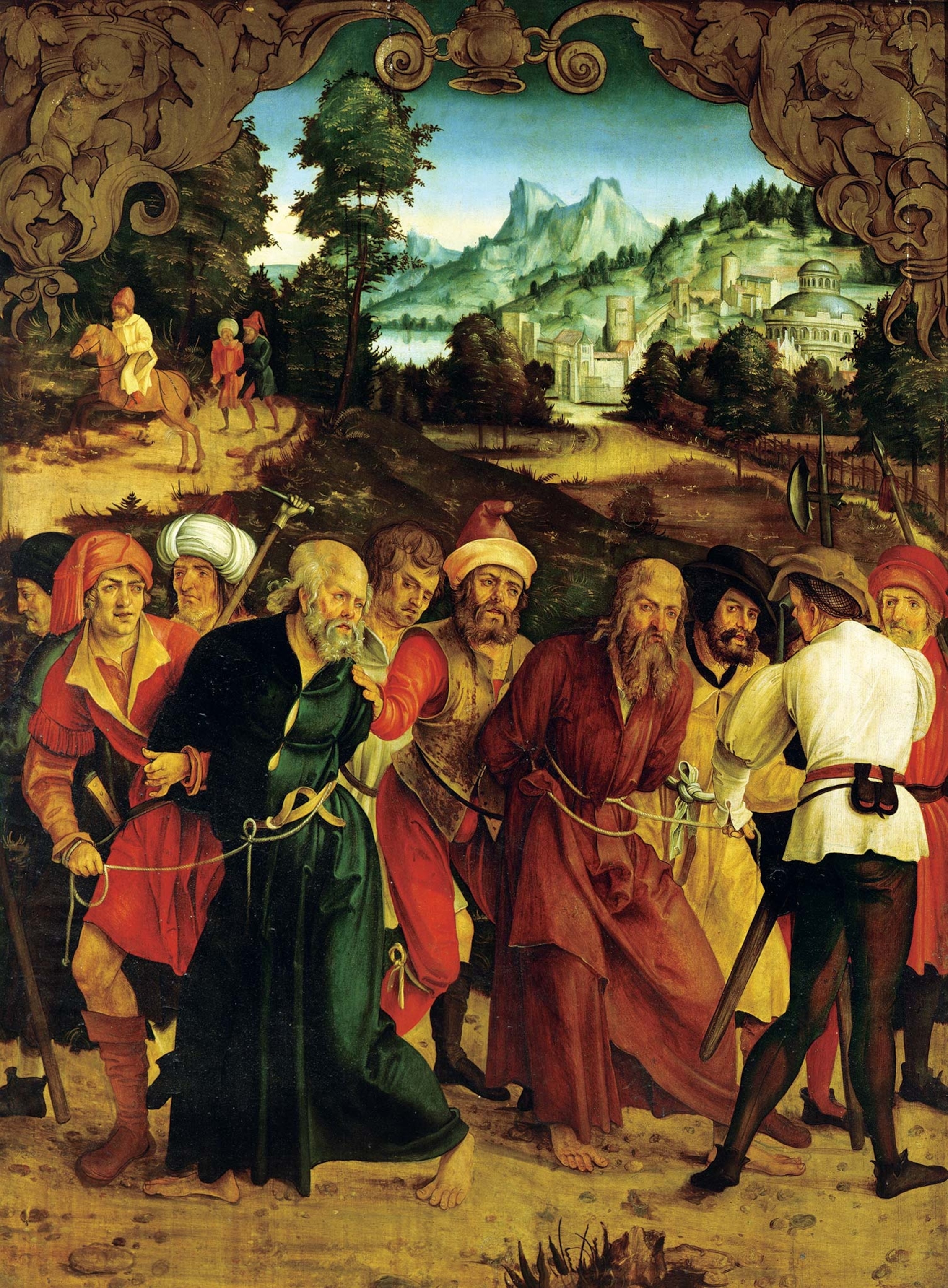 The arrest of St. Peter and St. Paul is depicted in a polyptych of scenes from their lives by Hans von Kulmbauch.