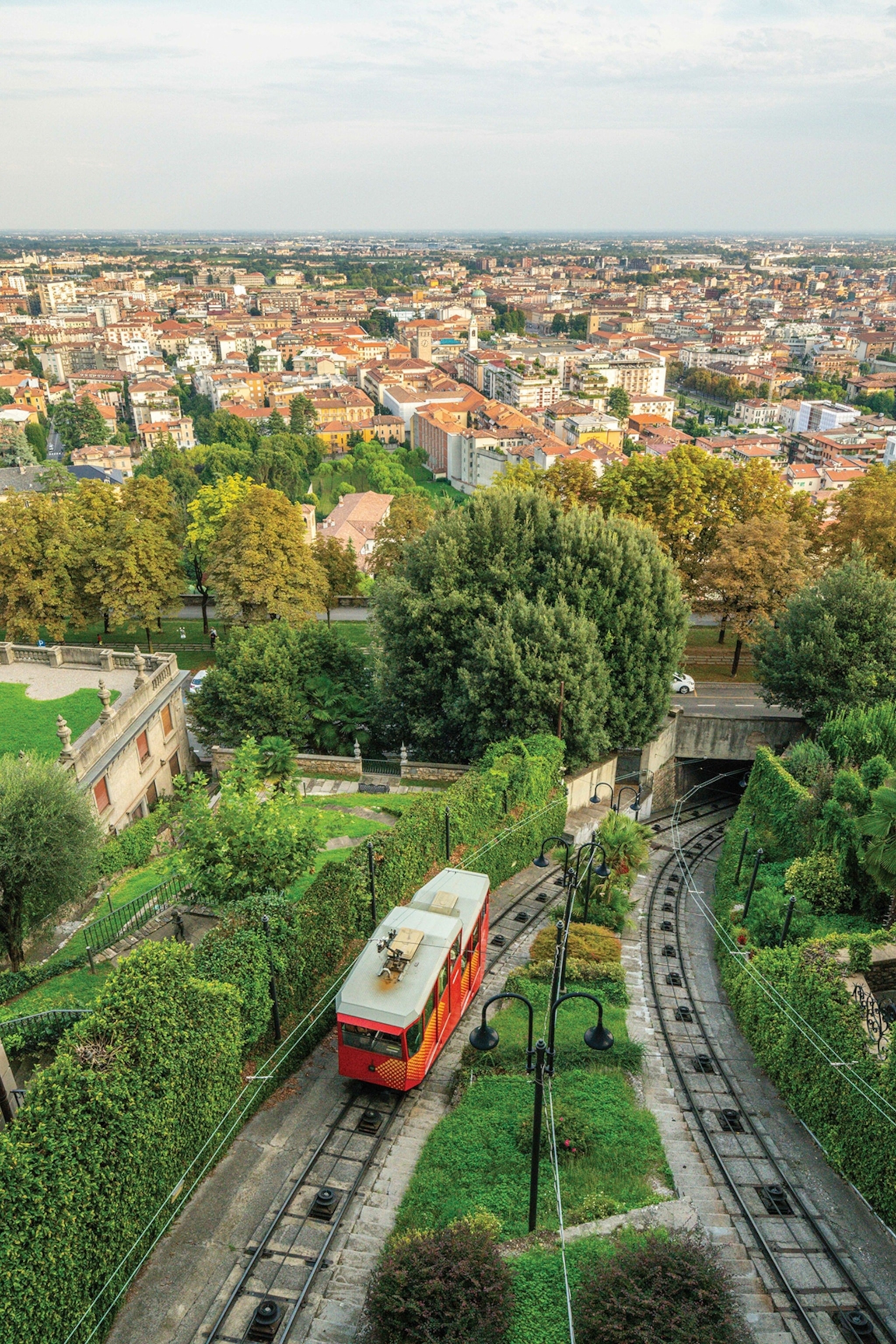 The city's funicular and a view of the city.