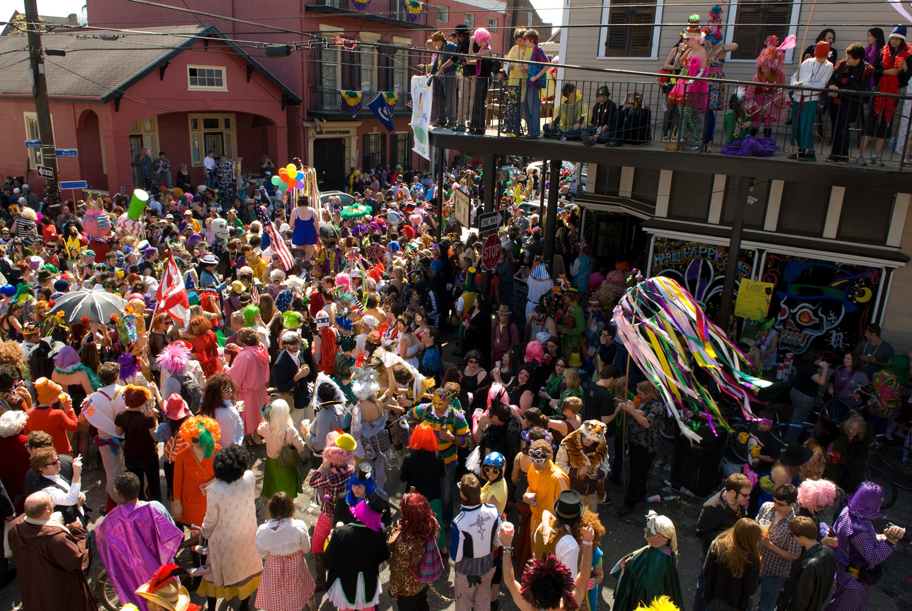 The parade of the Secret Society of Saint Anne during Marti Gras seen from above.