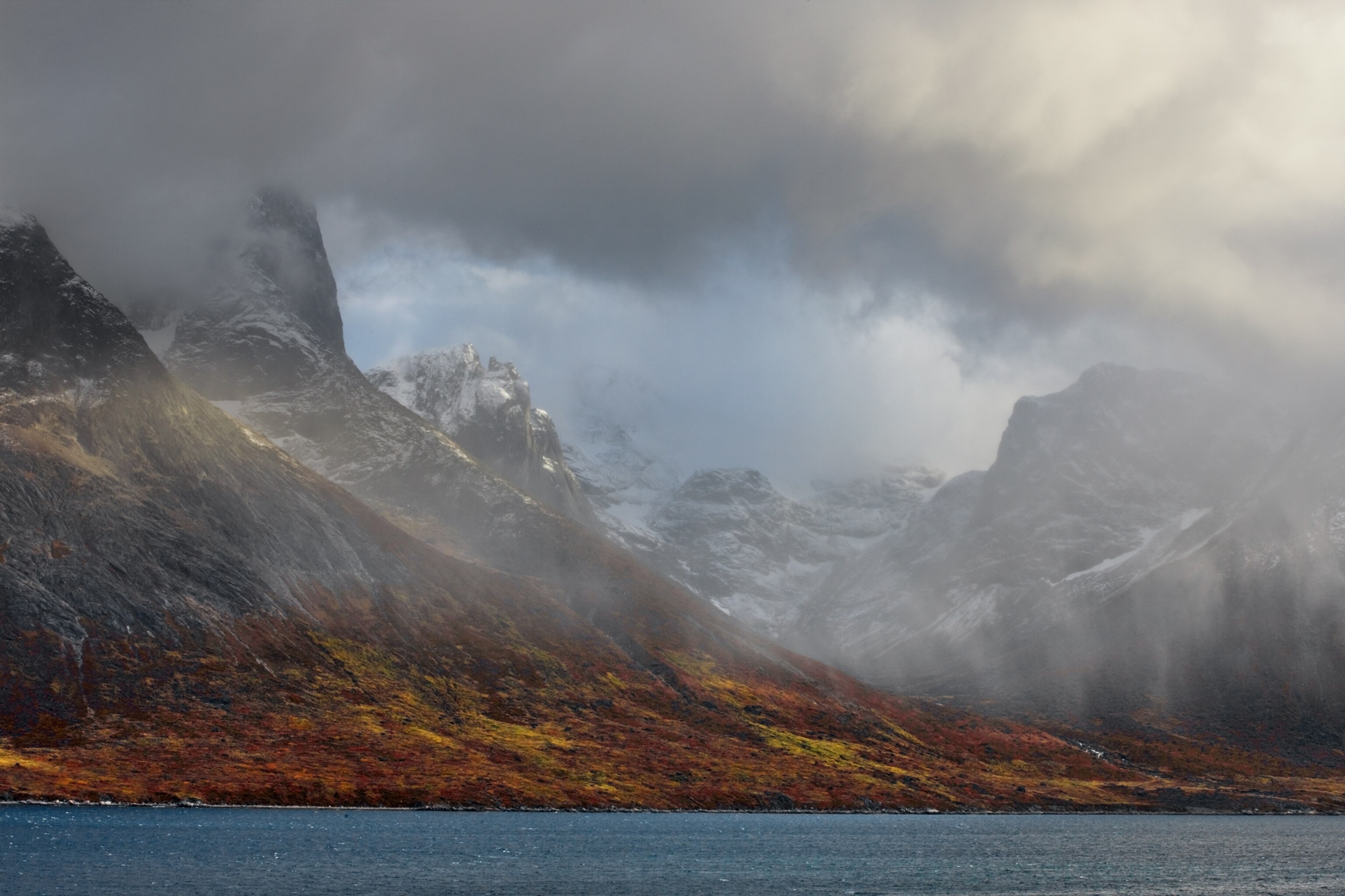 a September storm darkening Tasermiut fjord
