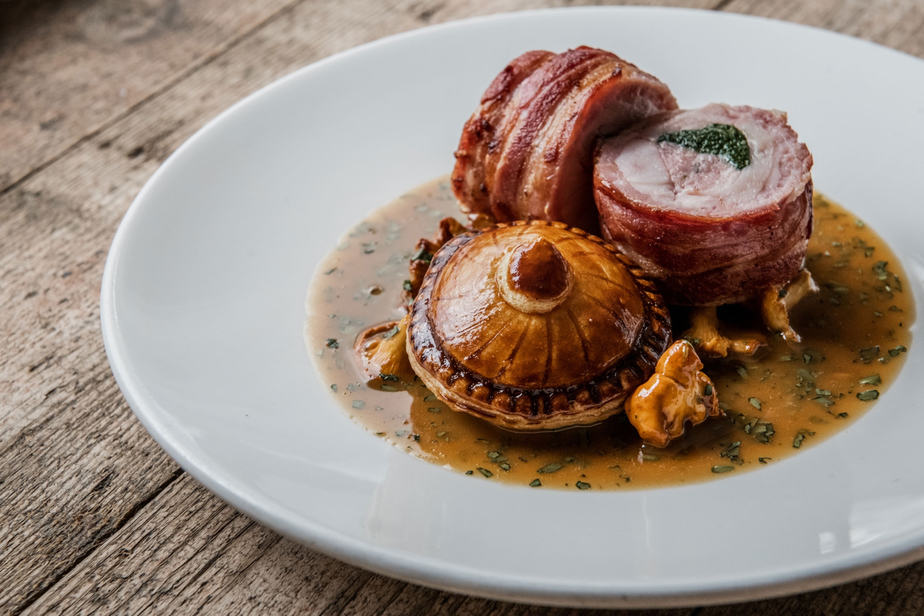 rabbit leg, braised shoulder pithivier, local chantarelles and tarragon