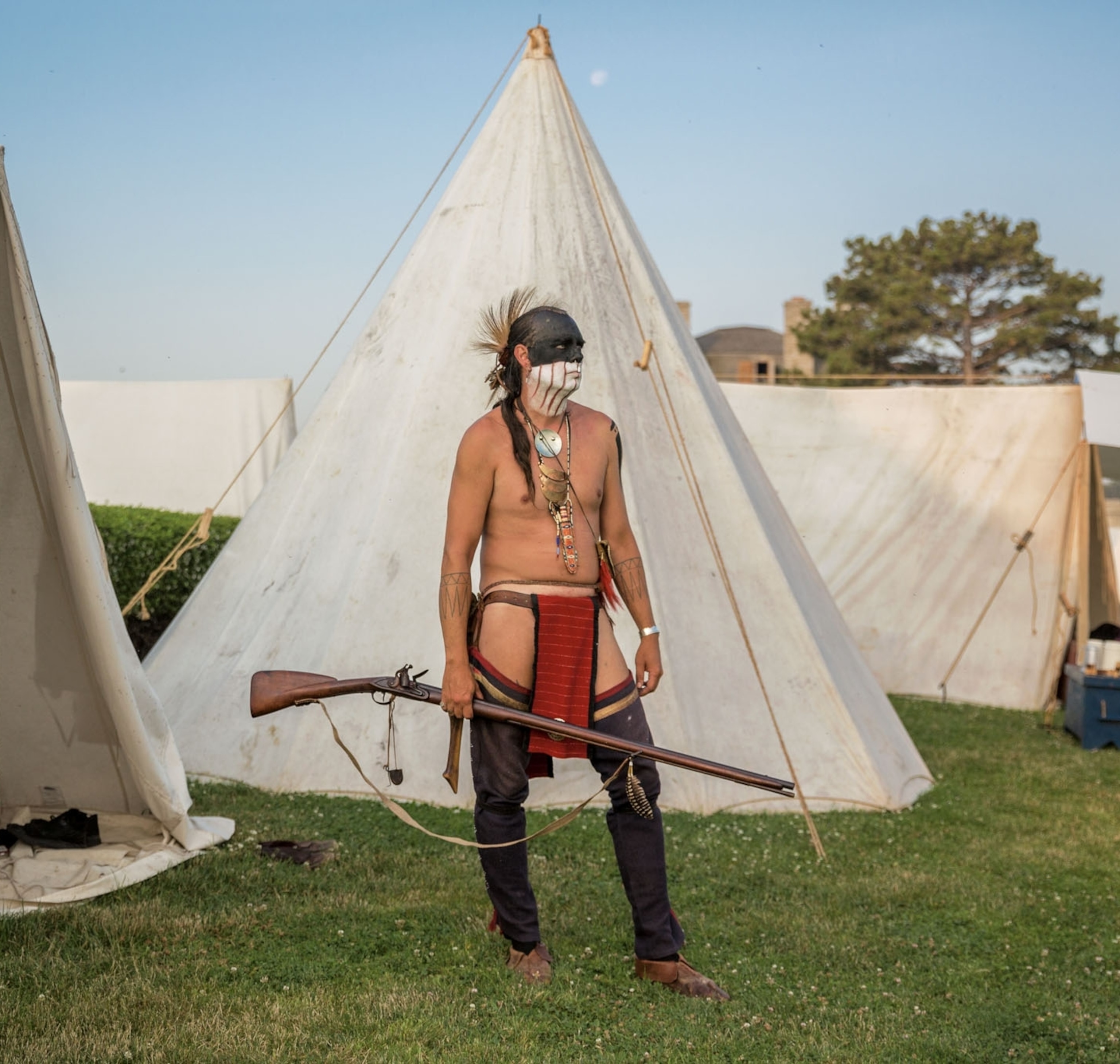 a man reenacting the French Indian war poses for a portrait