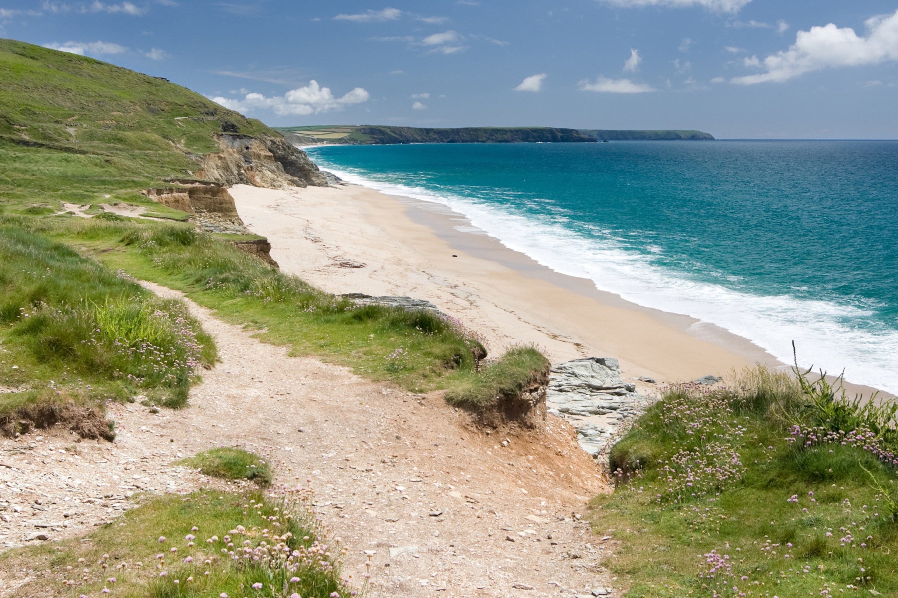 Sea and sand at Porthleven beach.