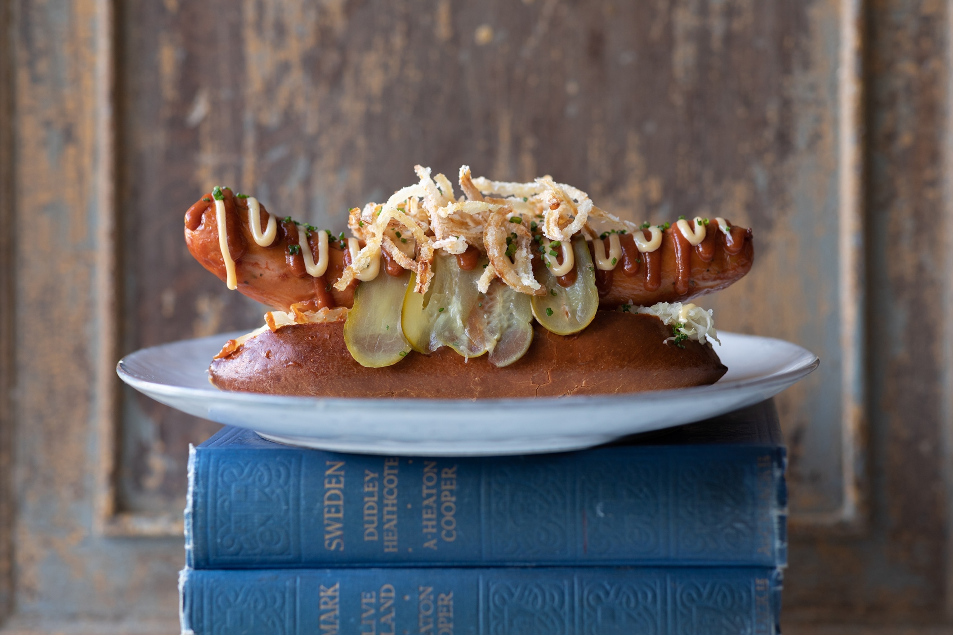 A hot dog with dressing at Mathilde's Cafe in Cumbria.
