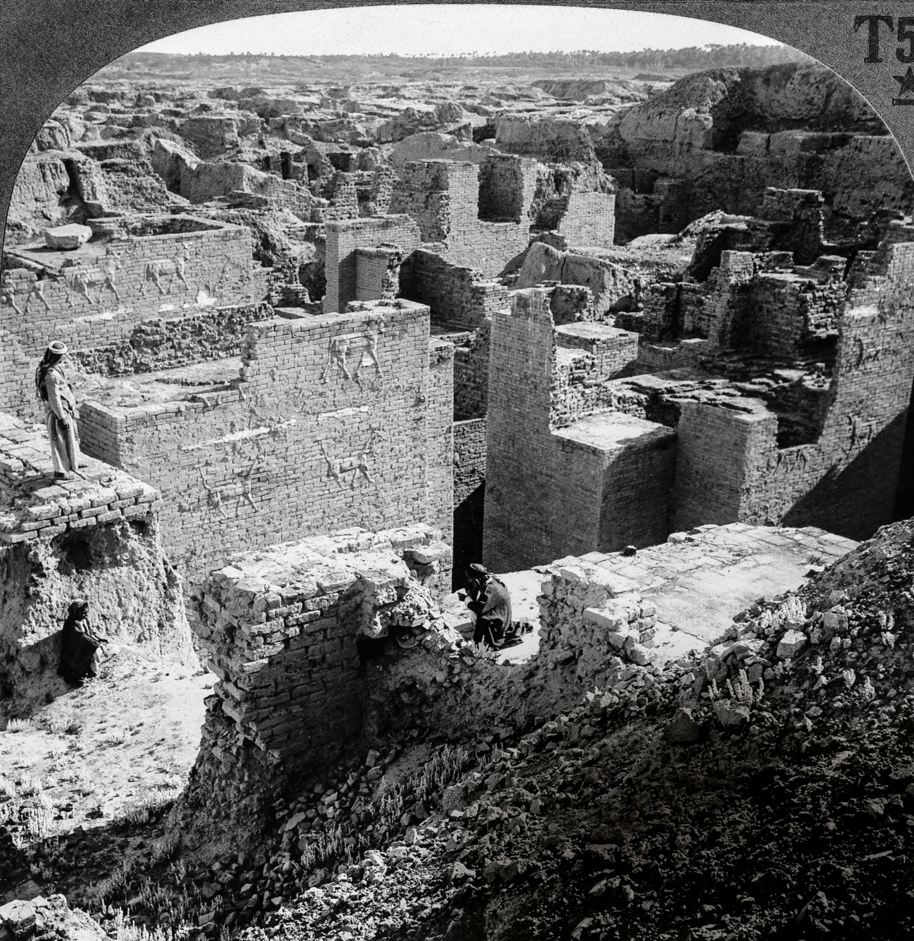 A black and white picture of ruins