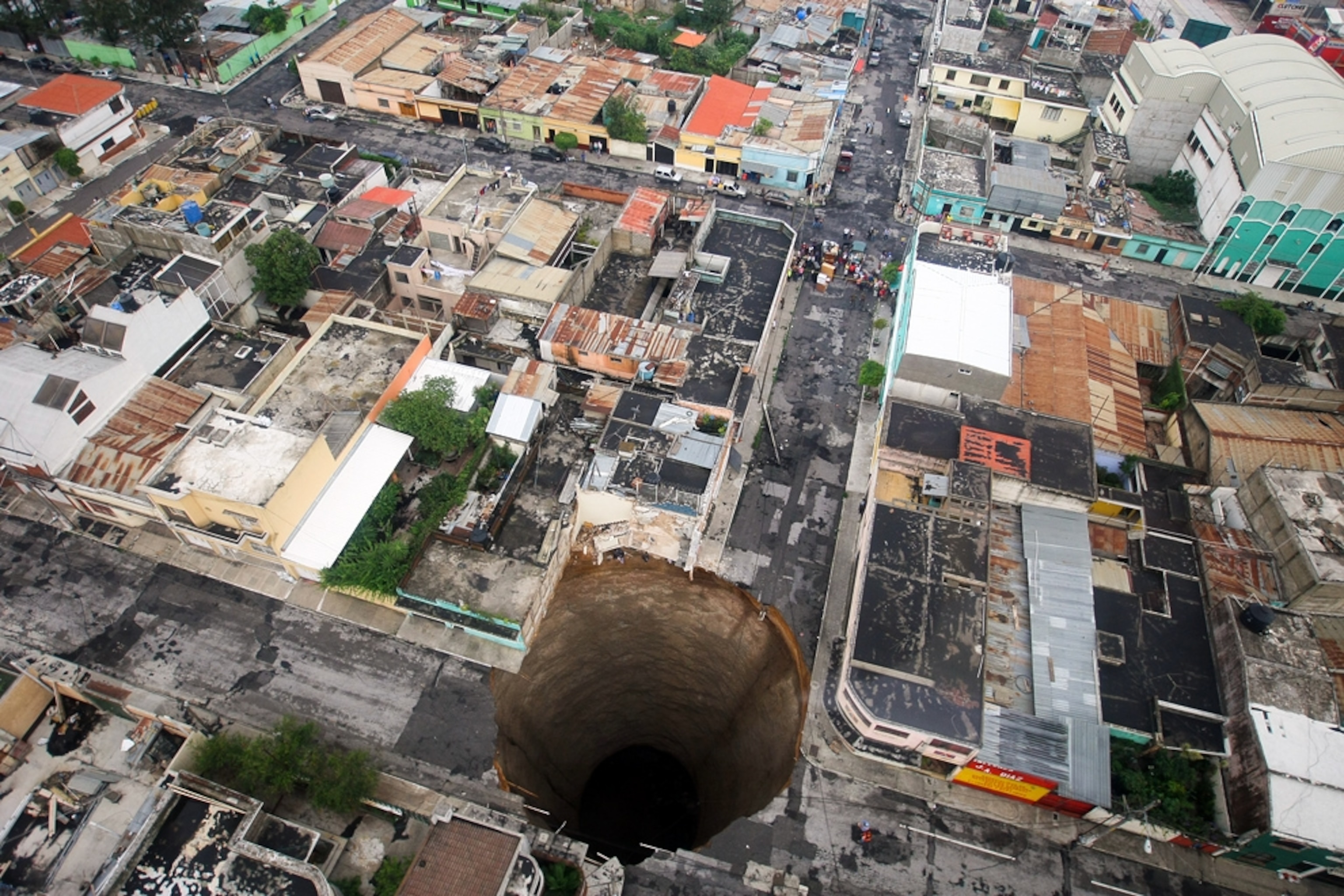 An aerial picture of a sinkhole in Guatemala, 2010.