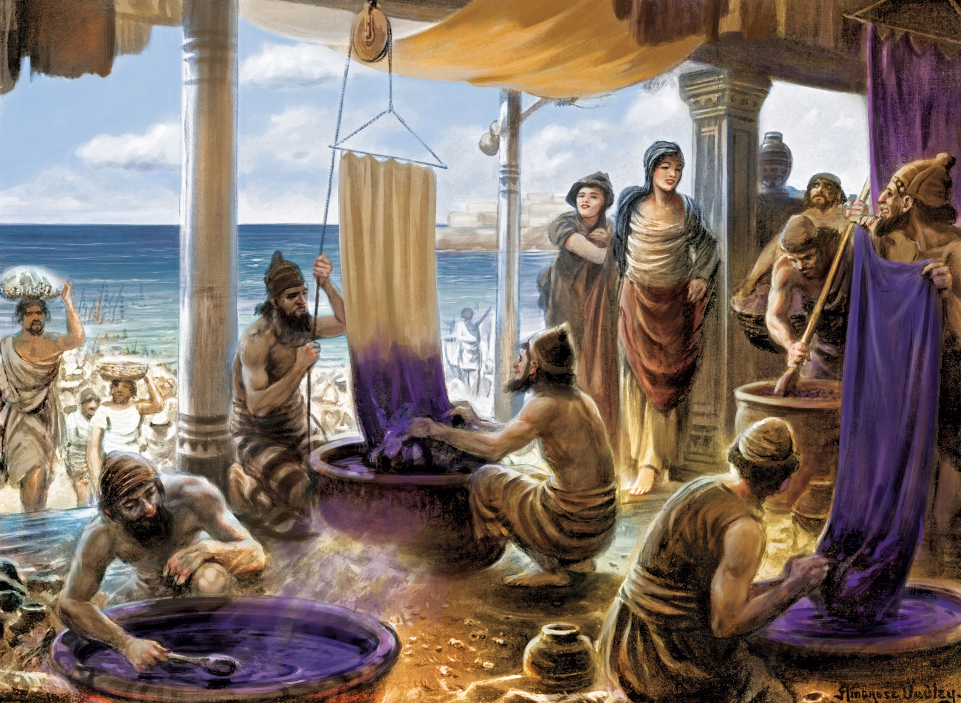 Men dying fabric purple