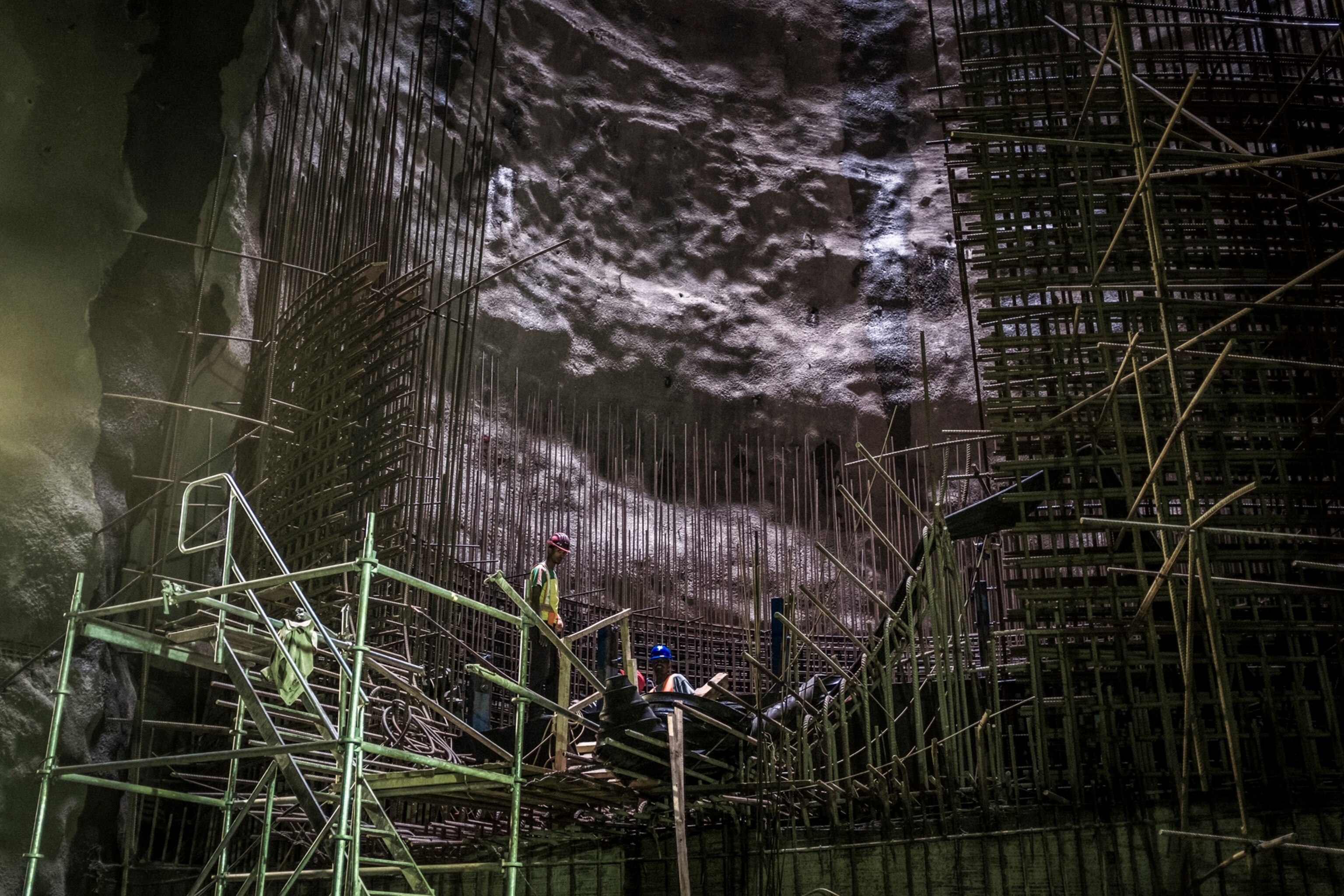 Ethiopian workers are working on the construction of Gibe III dam