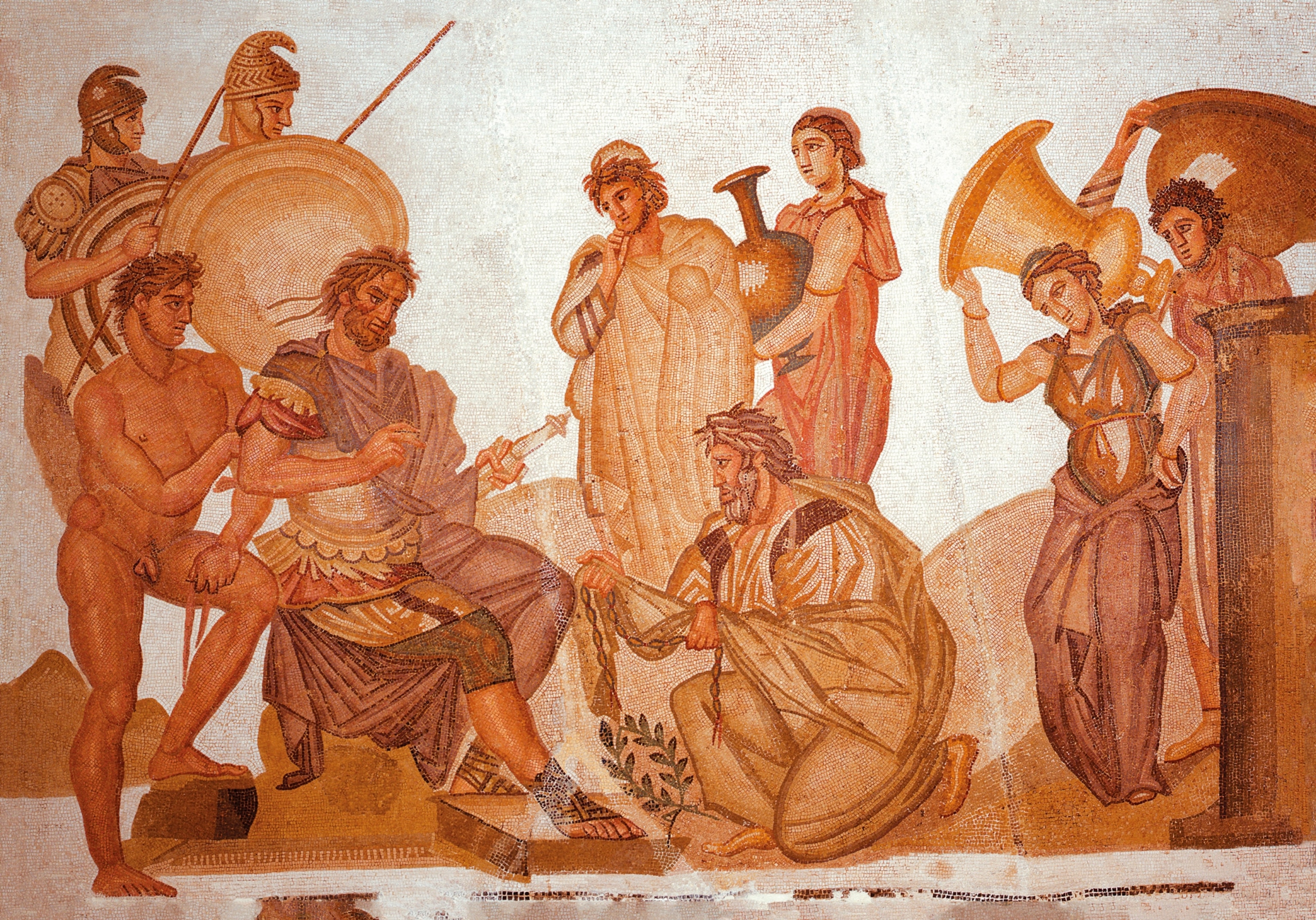 A mosaic of men in armor