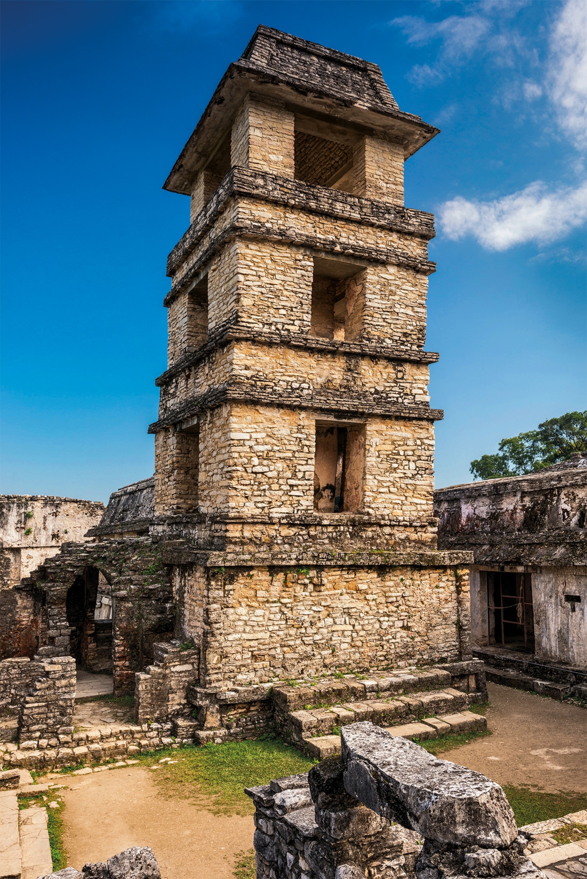 During his reign as ajaw, Pakal built the Great Palace at Palenque. His son, K’inich Kan B’alam, added its most distinctive feature, this four-story tower, in the early 700s.