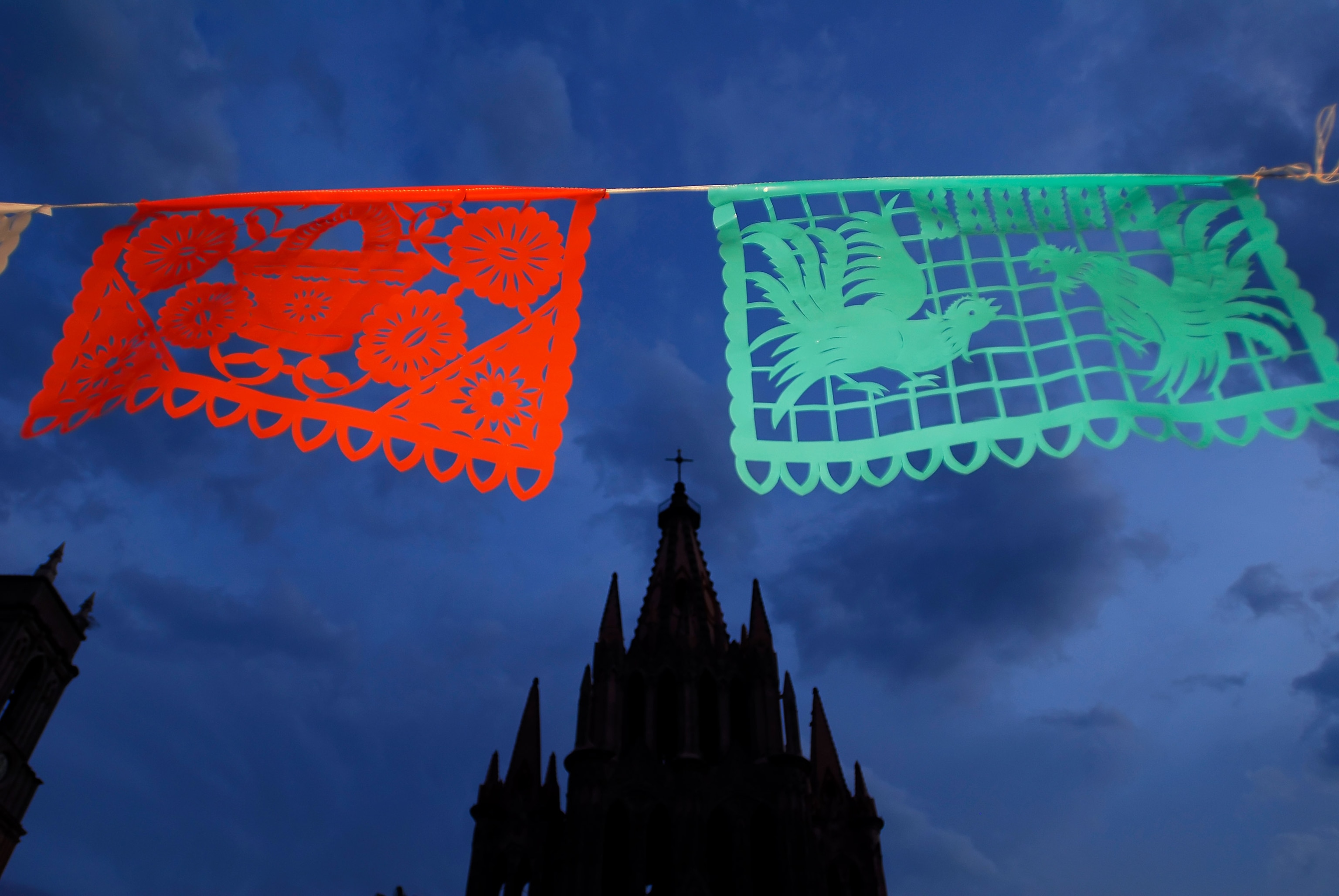 banners for Day of the Dead near La Parroquia church, Mexico