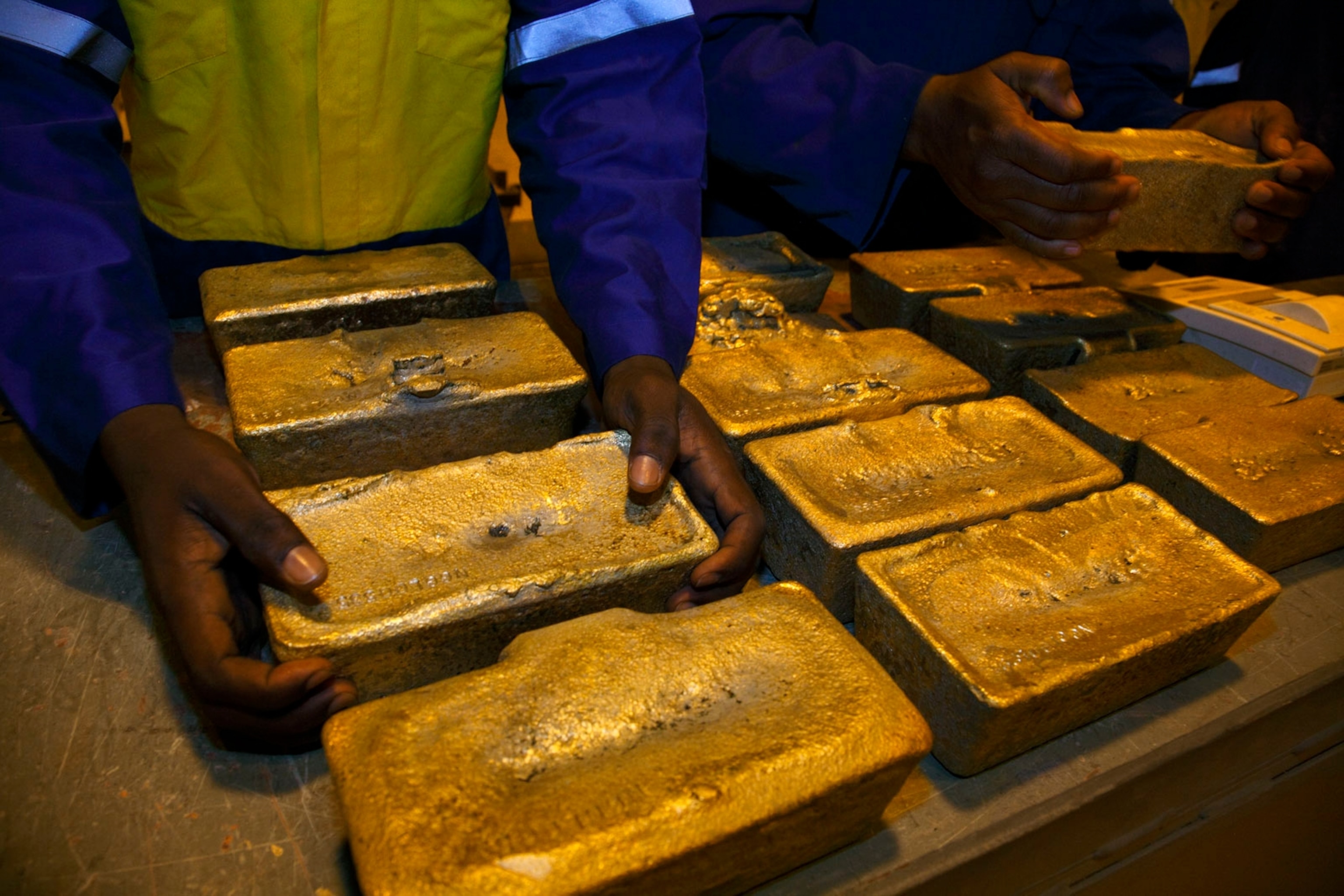 14 gold bars from the Newmont Mining Corporation's Ahafo mine in Ghana