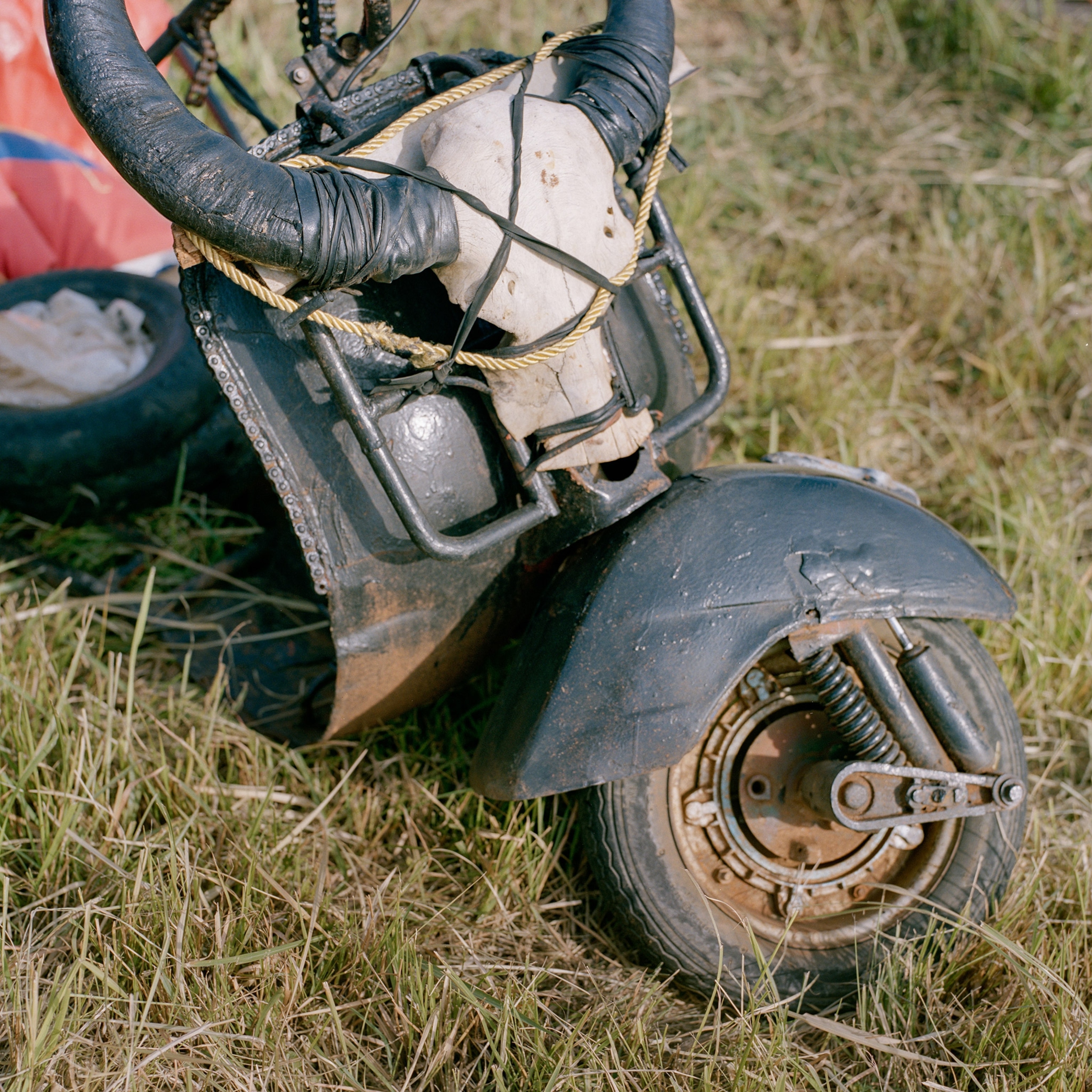 a vespa adorned with buffalo horn in Indonesia