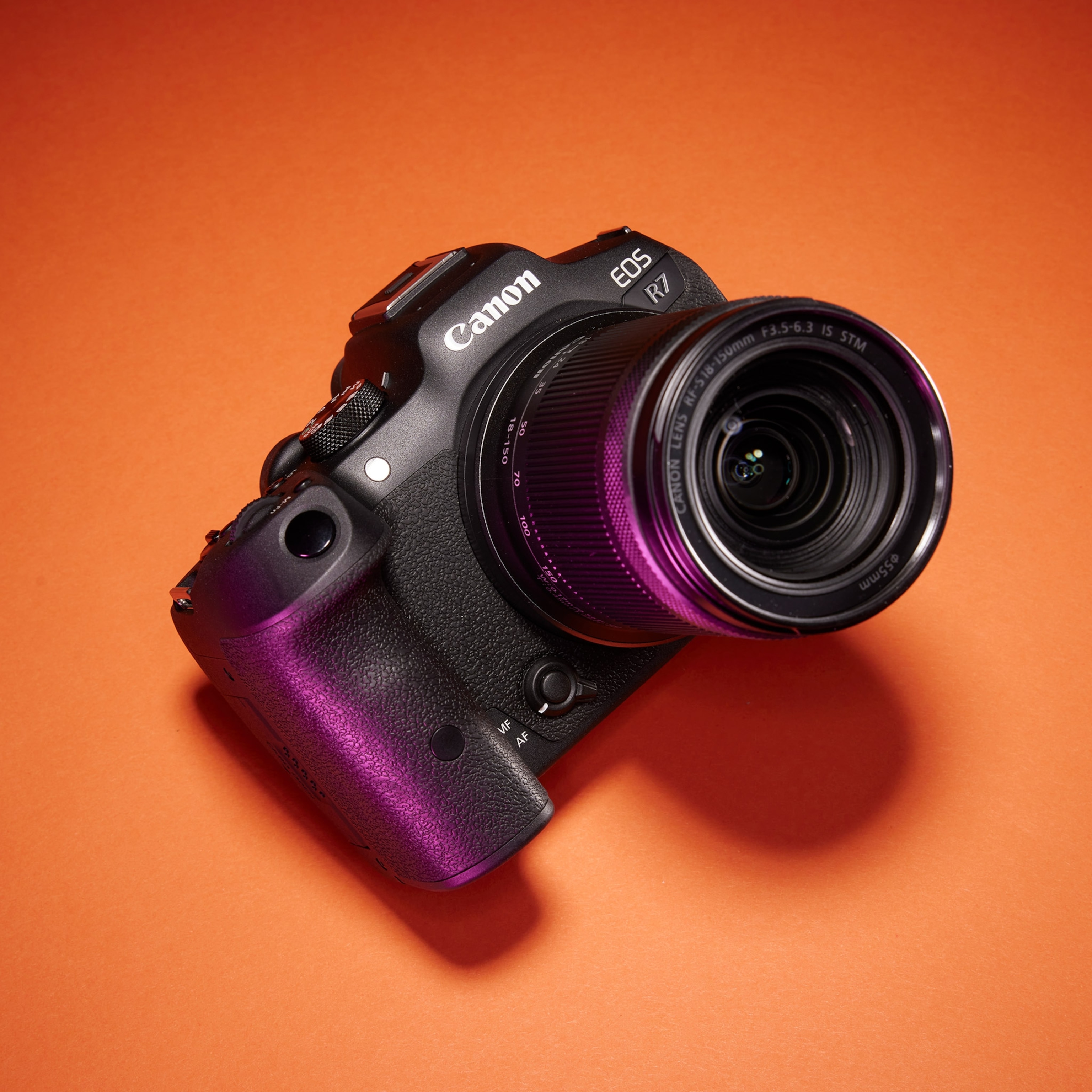 Studio photograph of a Canon EOS R7 camera, made for the 2023 National Geographic 2023 travel camera guide