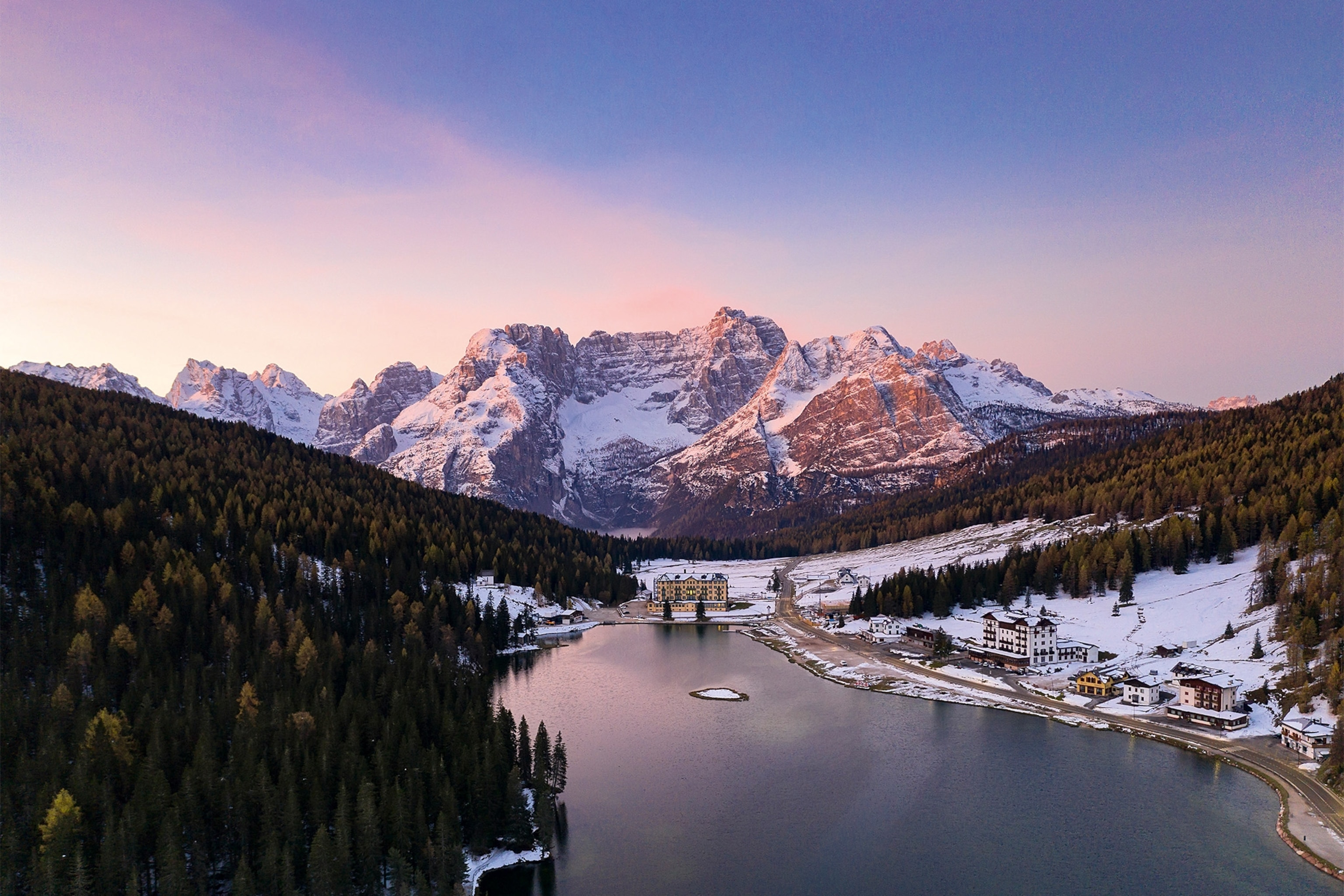 Lake Misurina, part of the Cortina d’Ampezzo ski region in the Dolomites.