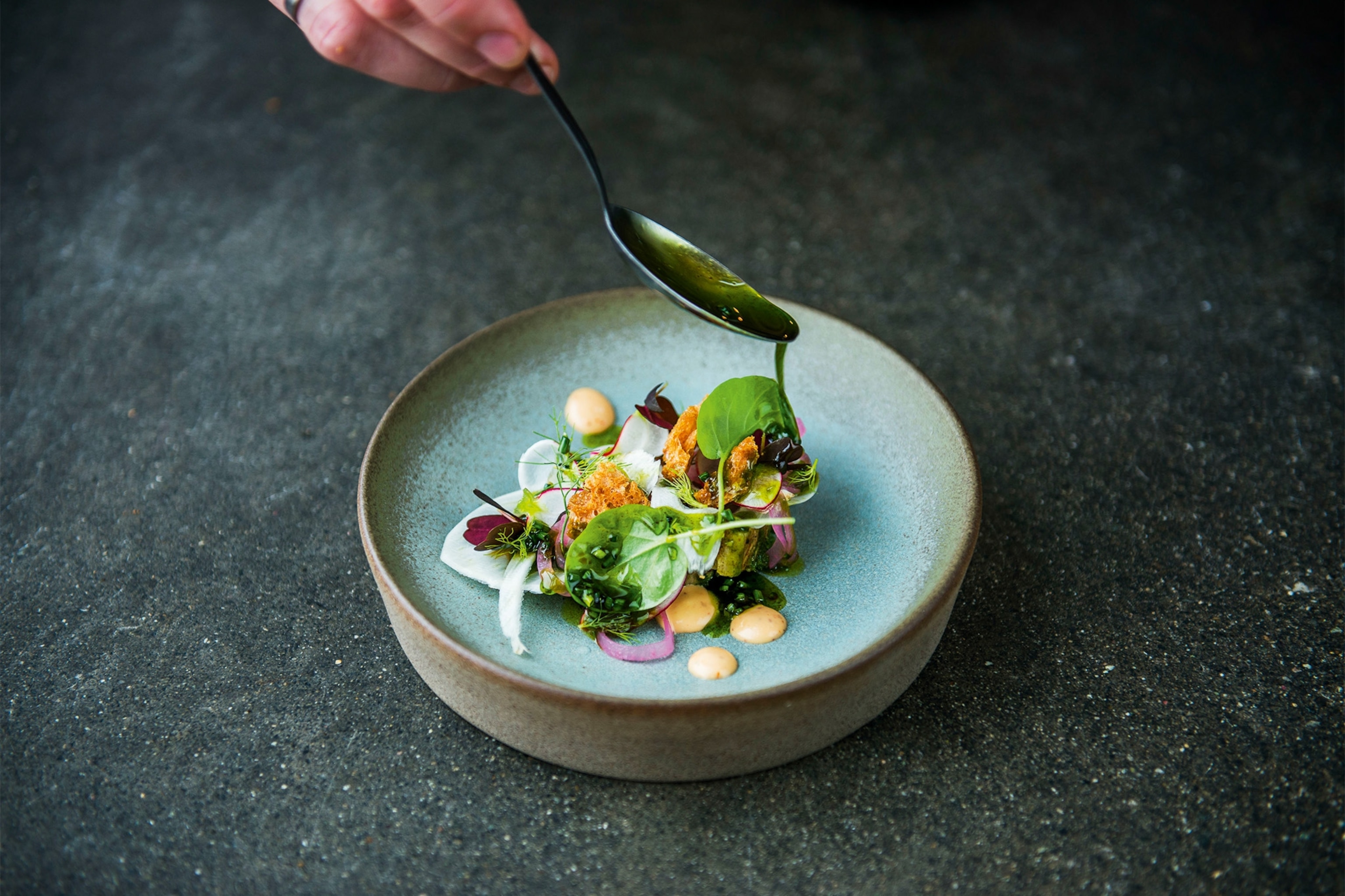 is served with cauliflower, onions and fermented chilli emulsion at Fisketorget in Stavanger.