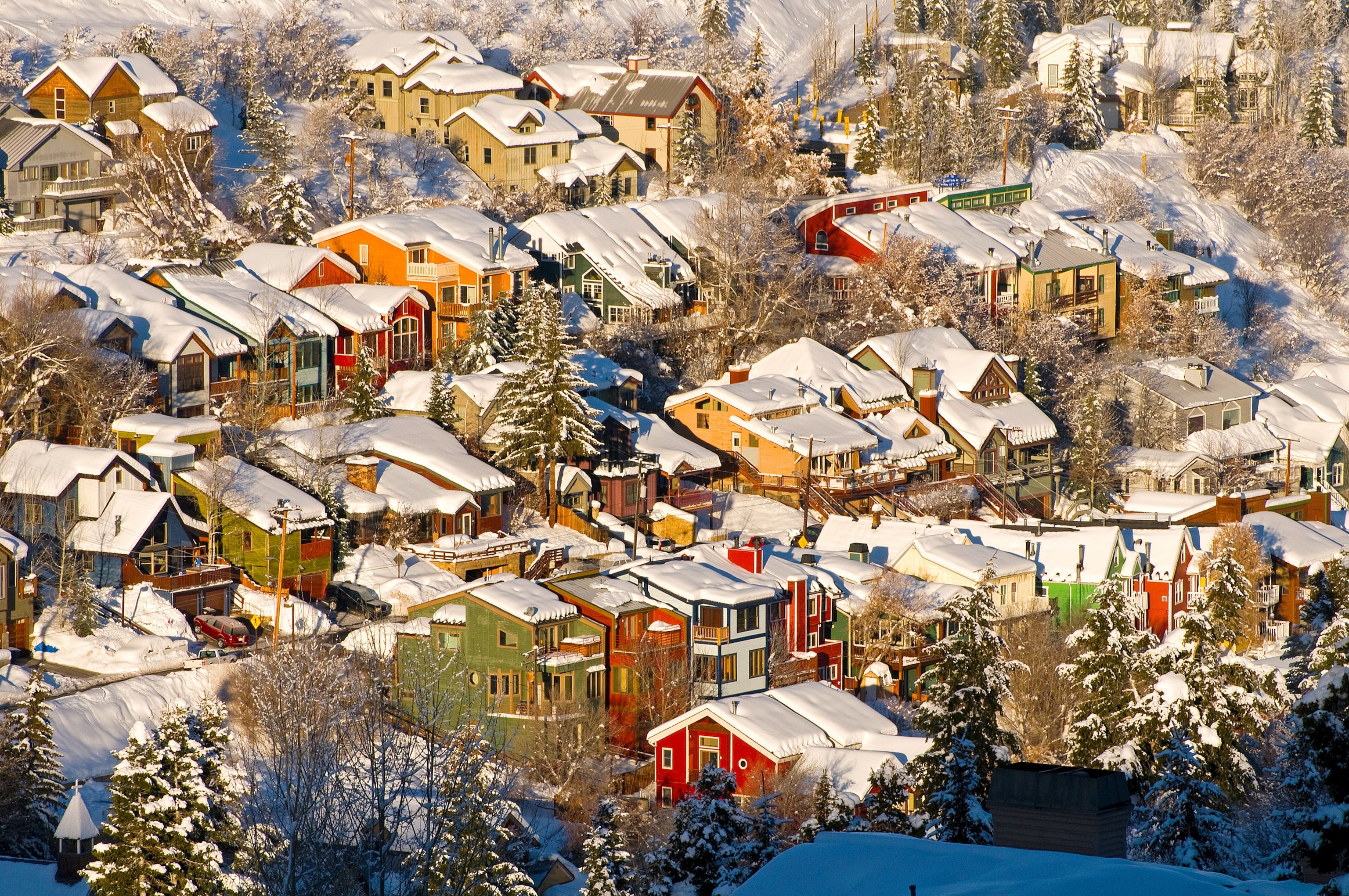 snow covered neighborhood in Park City, Utah