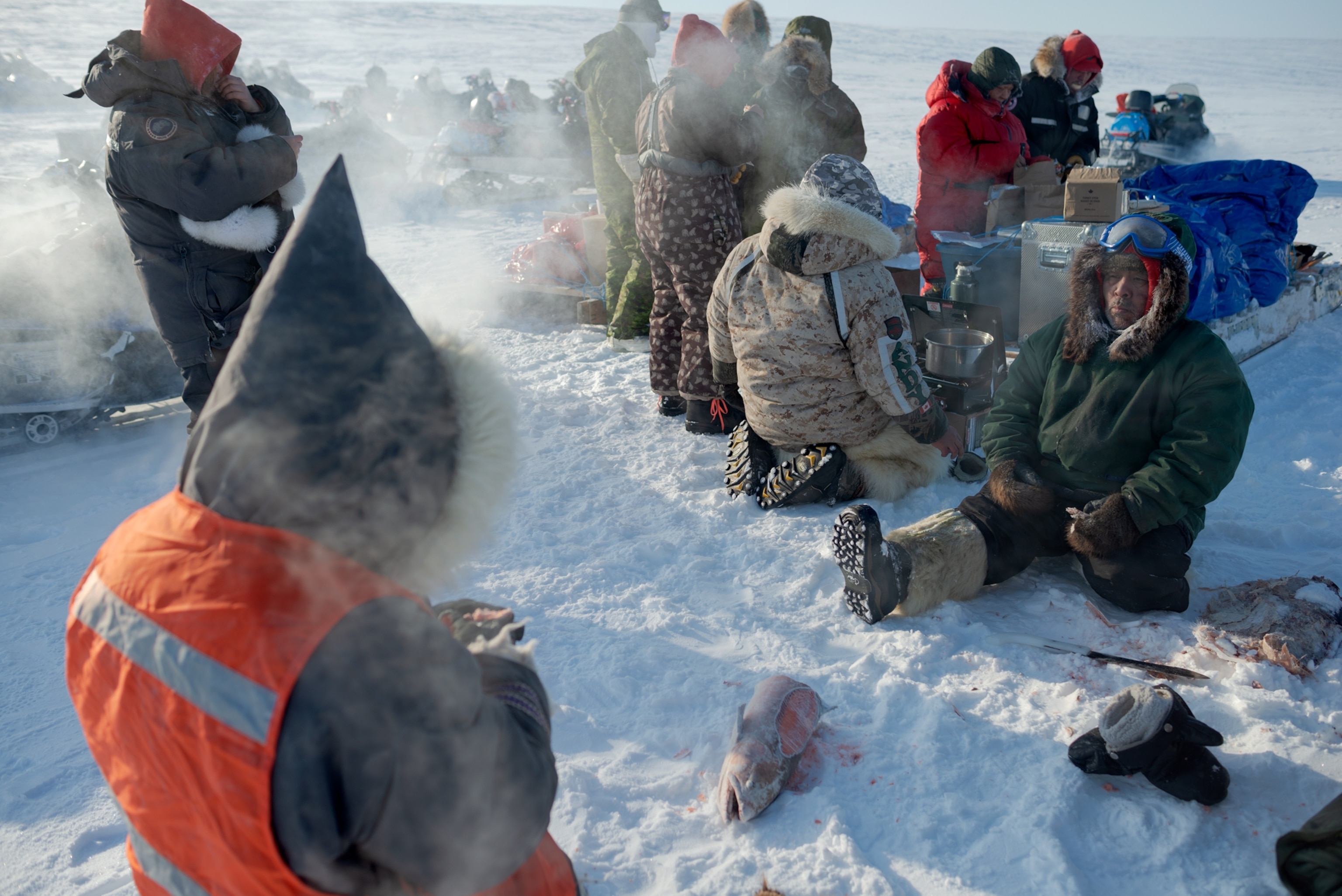 people resting on ice