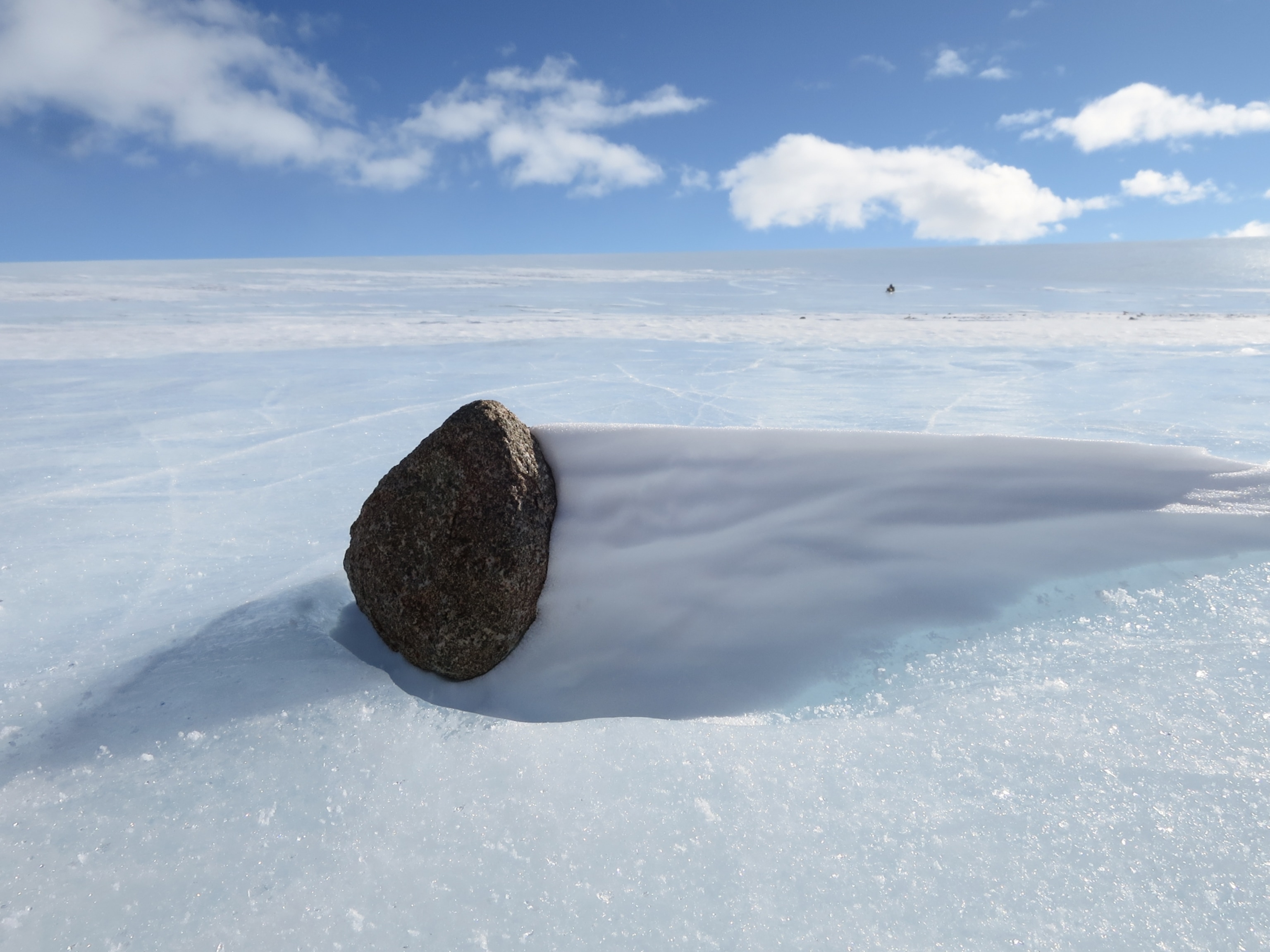 A meteorite found atop a field of snow and ice in Antarctica.