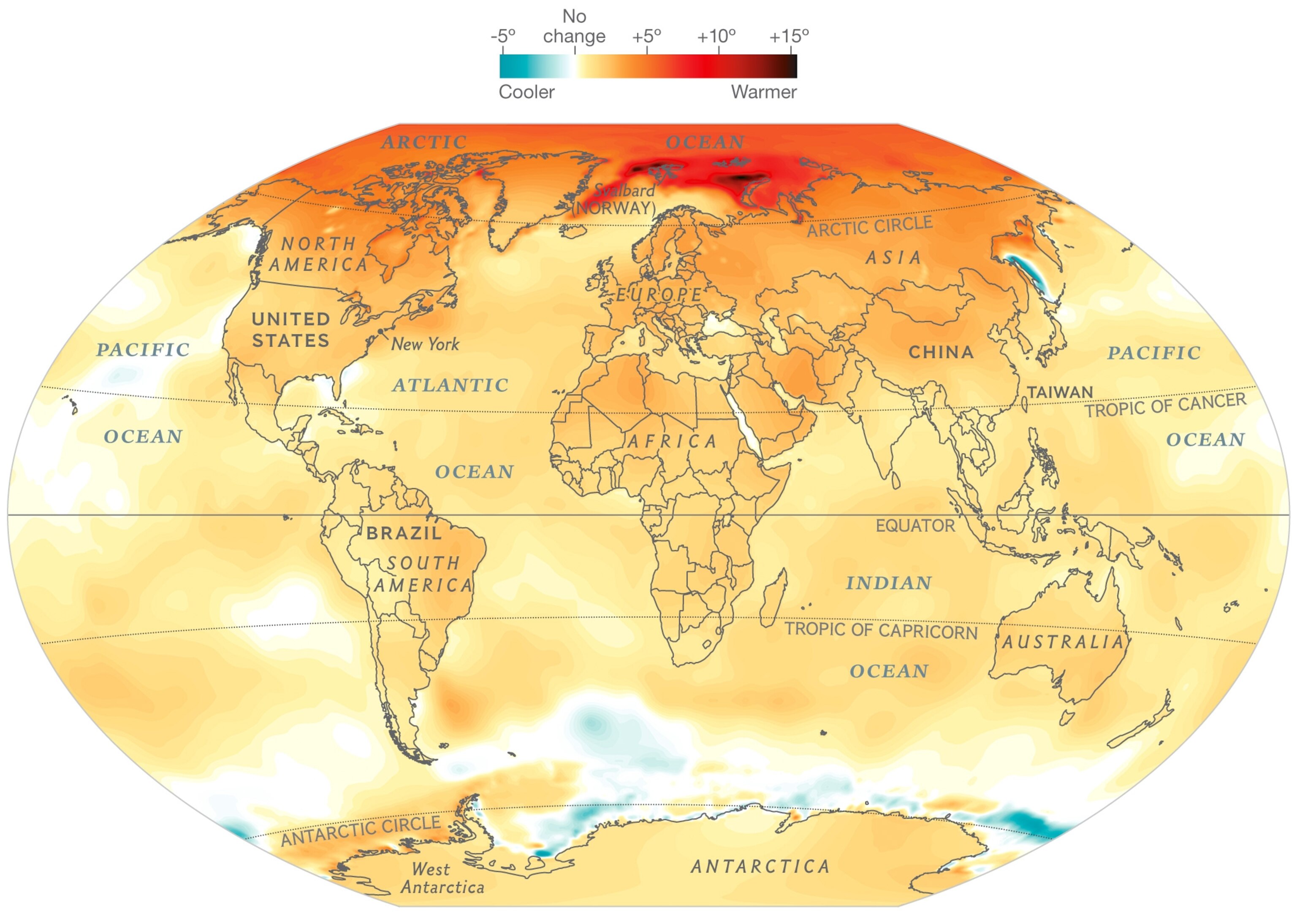 Map showing global temperature trends, 1960-2014