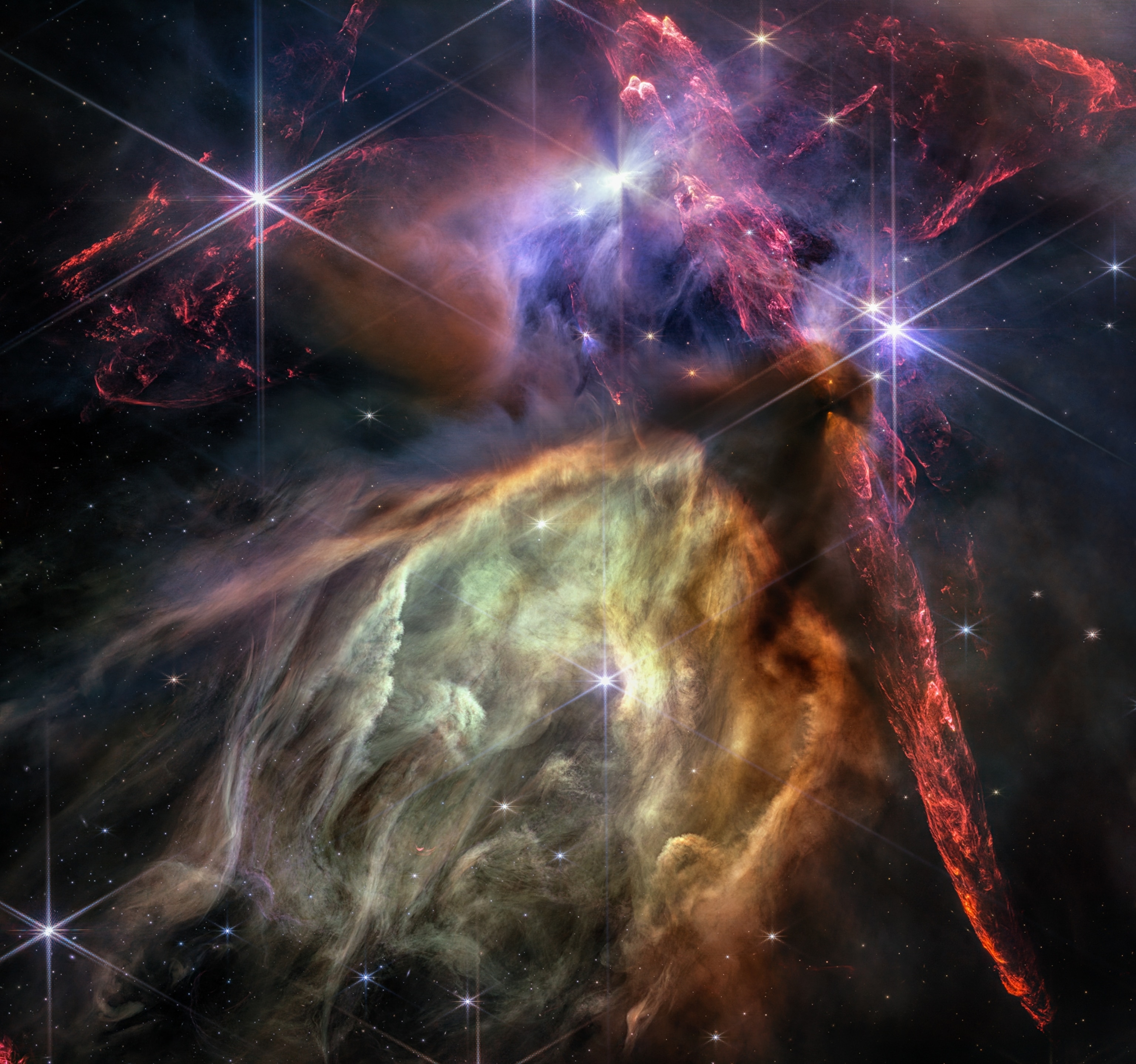 First display of star birth with details and impressionistic texture,